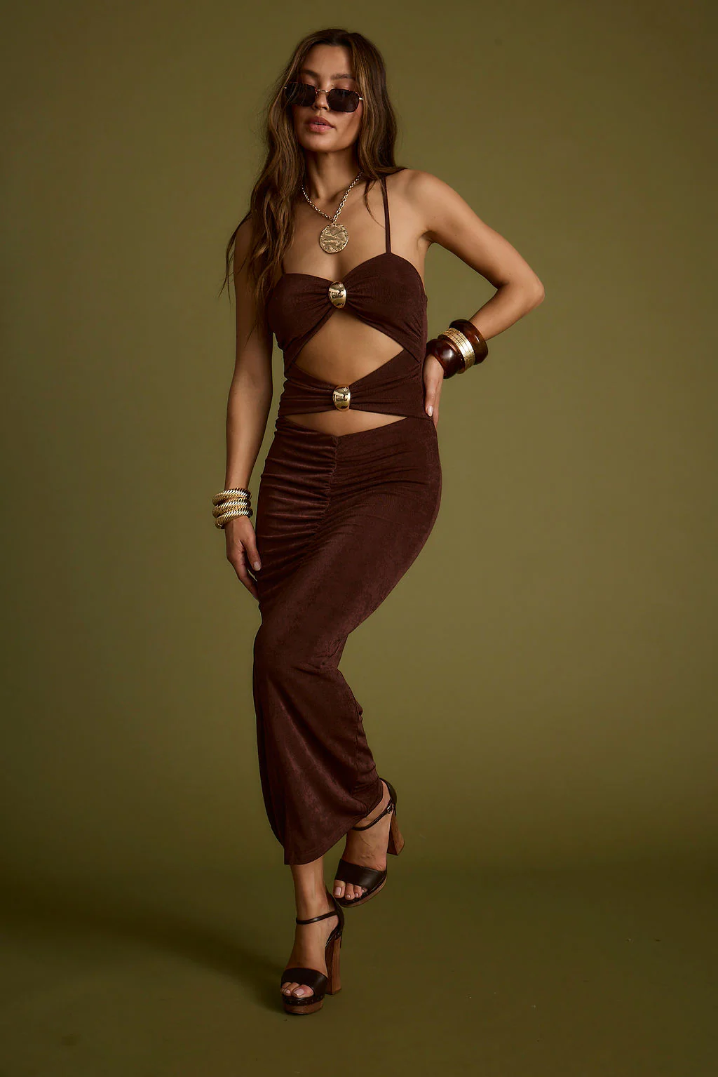 Elena Brown Slinky Dress - Image 11