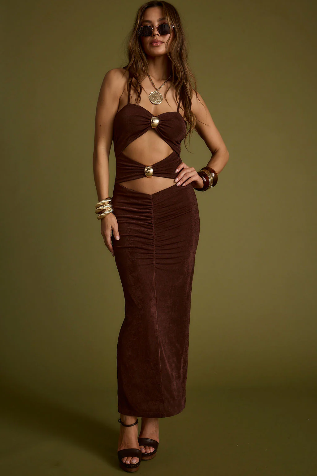 Elena Brown Slinky Dress - Image 9
