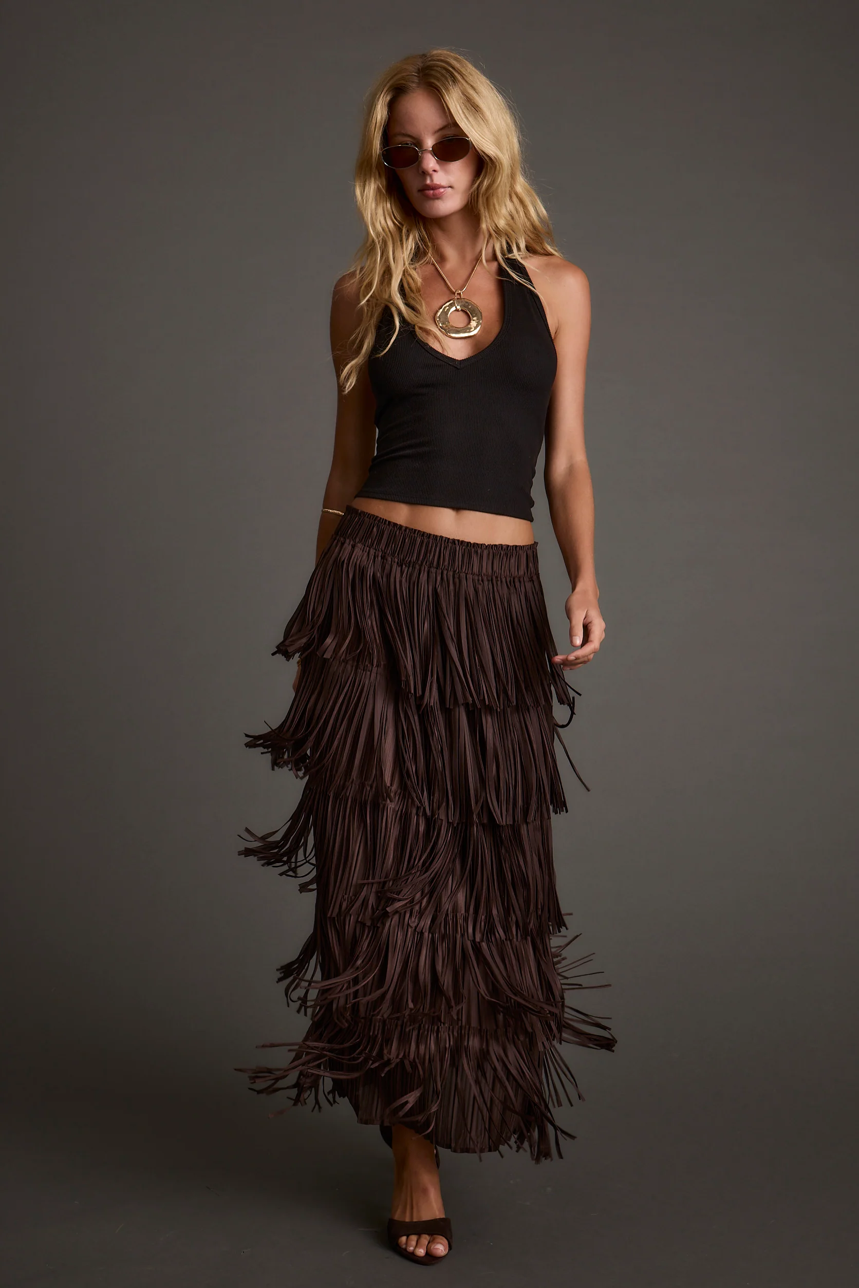 Eliza Espresso Fringe Maxi Skirt - Image 4