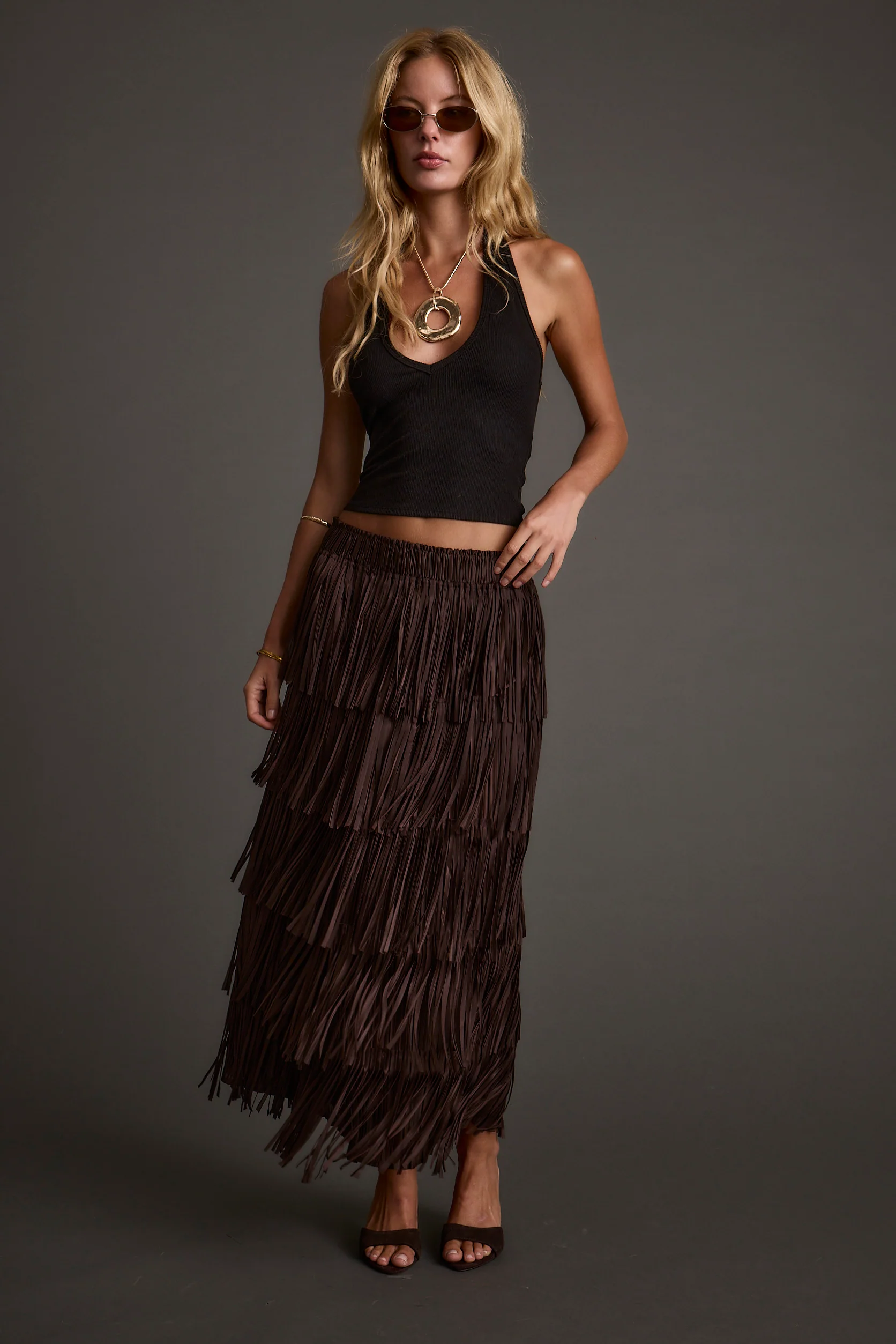 Eliza Espresso Fringe Maxi Skirt - Image 6