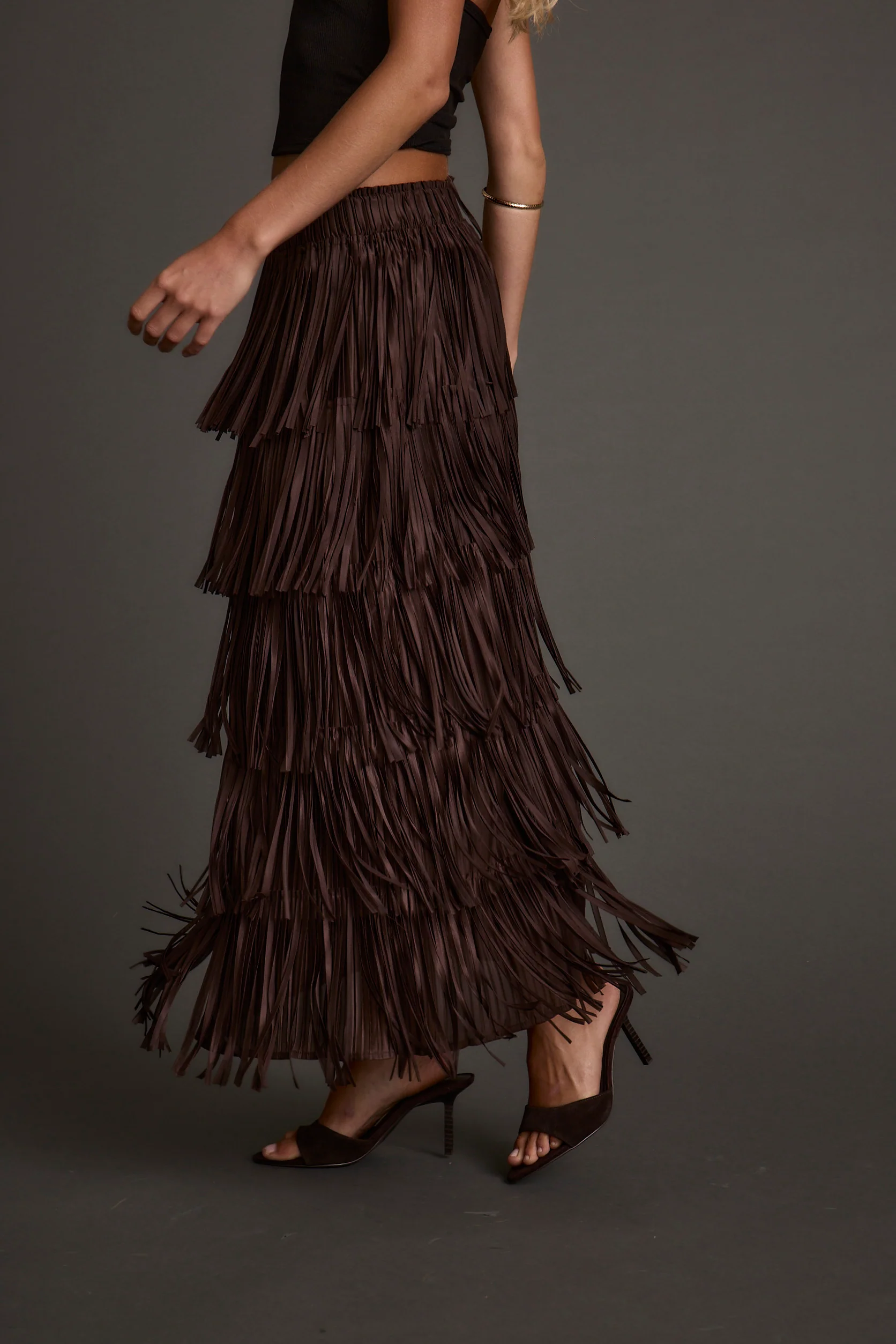 Eliza Espresso Fringe Maxi Skirt - Image 8