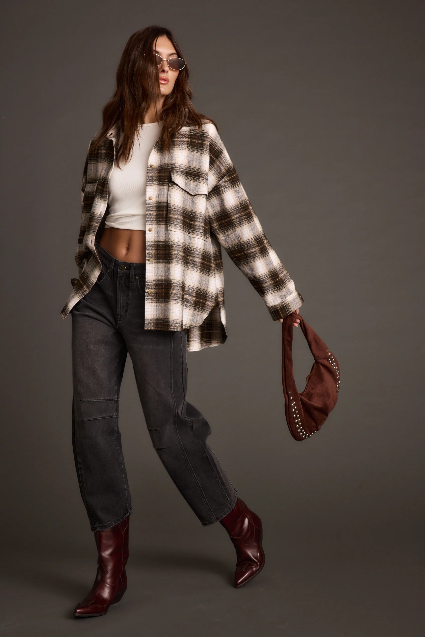 Emery Mocha Studded Faux Suede Bag - Image 6