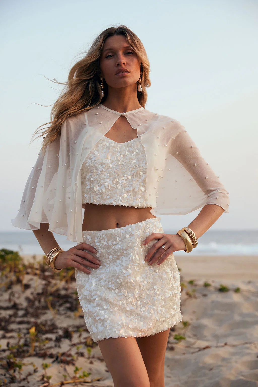 Esme White Sequin Mini Skirt - Image 3