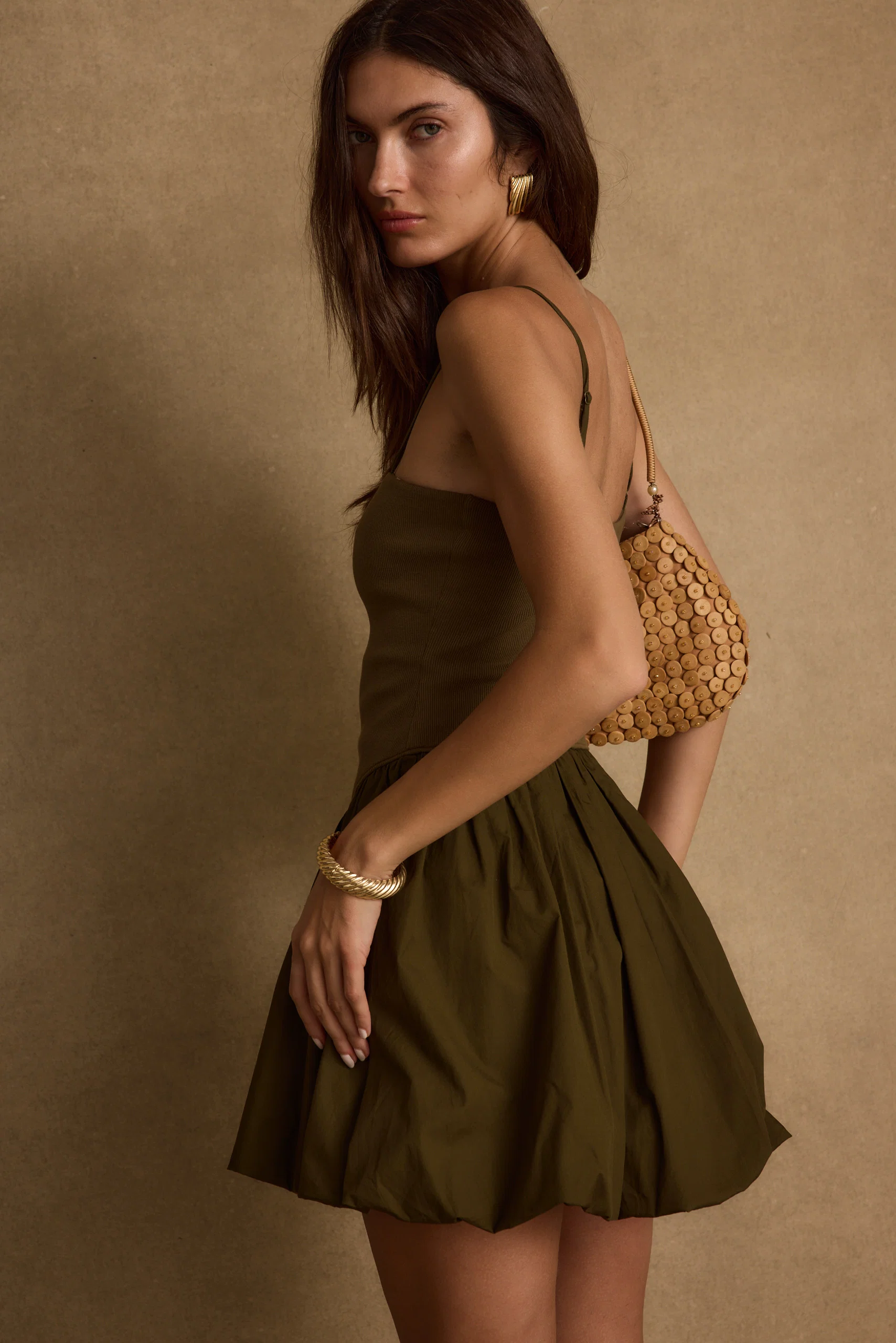 Eternal Olive Bubble Hem Mini Dress - Image 2