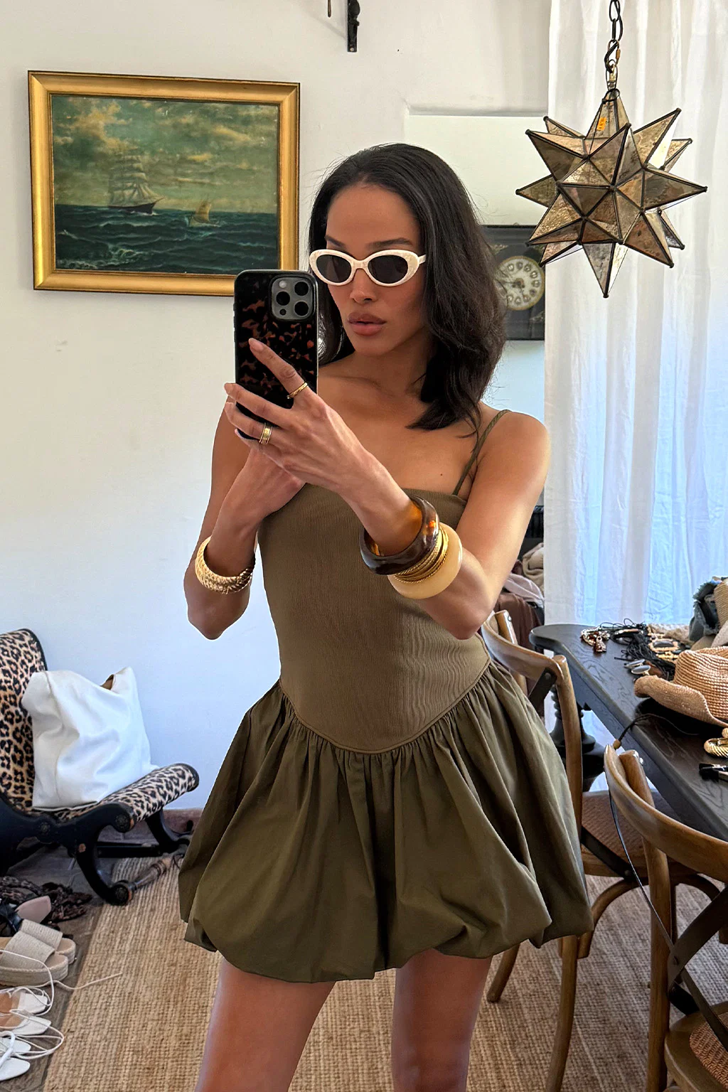 Eternal Olive Bubble Hem Mini Dress - Image 8
