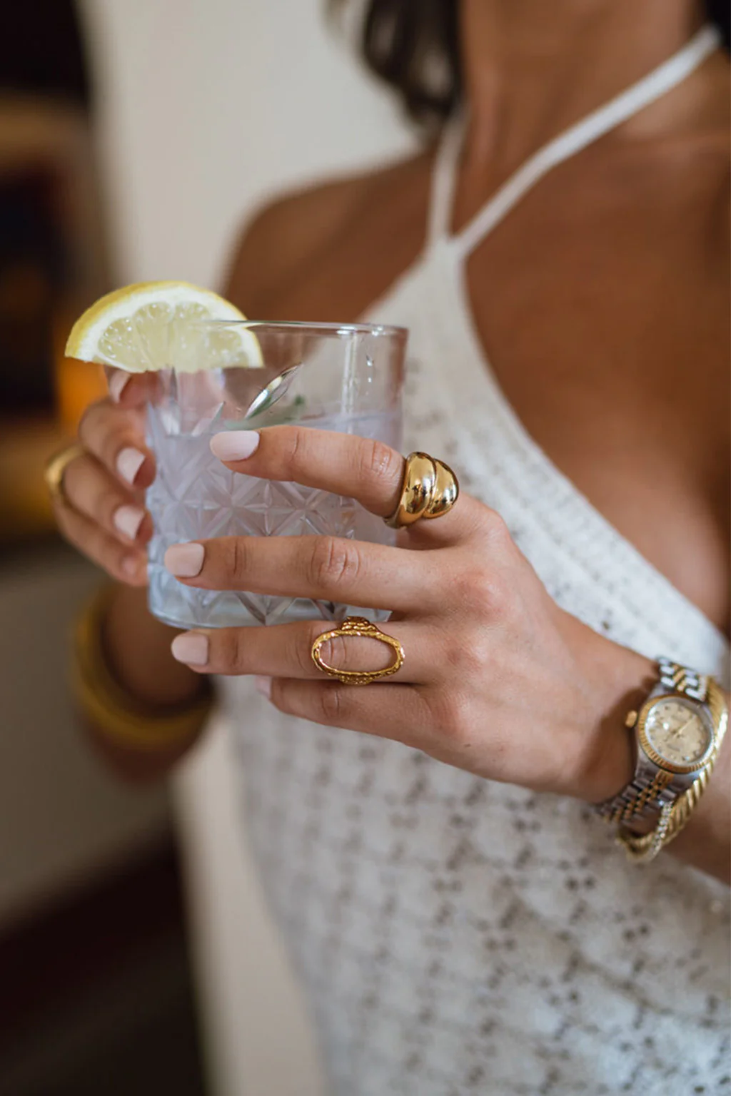 Evelina Gold Textured Open Oval Ring - Image 5
