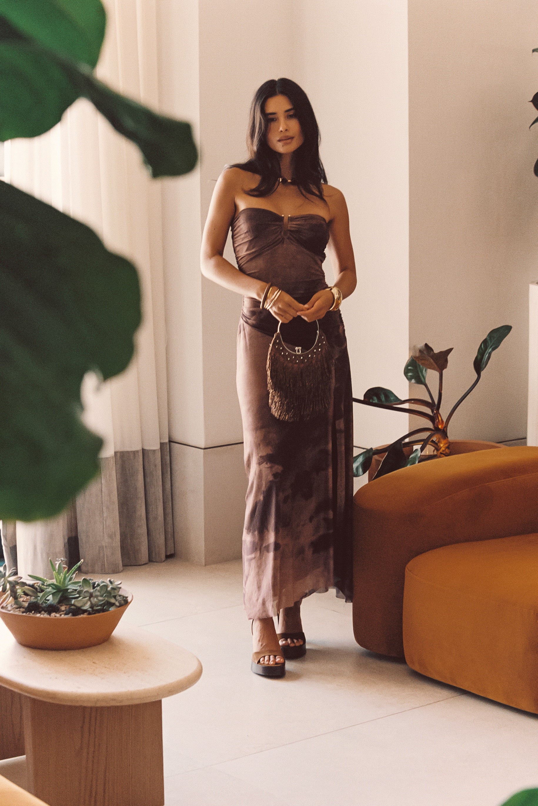 Everly Mocha Mesh Midi Dress - Image 3