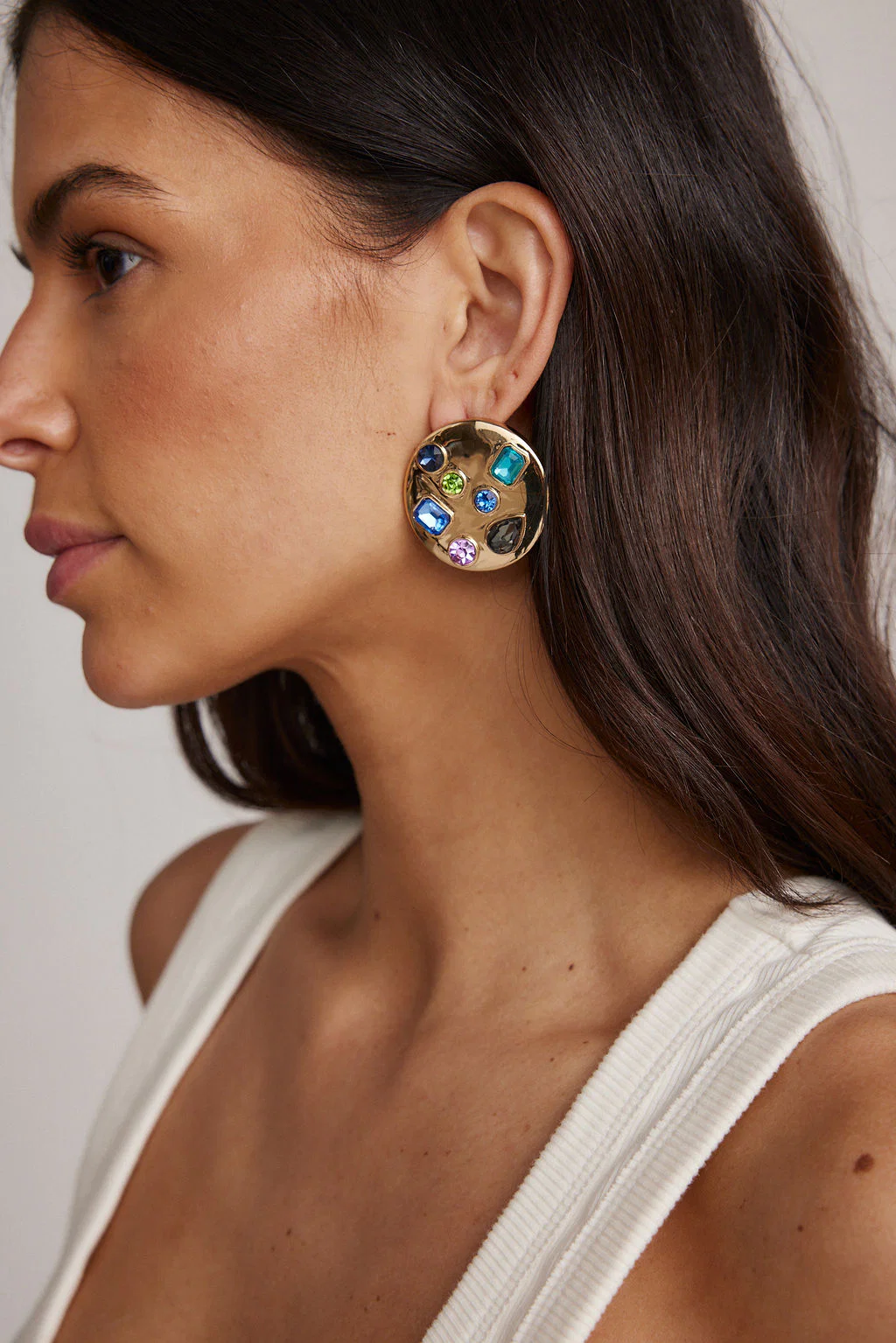 Evie Multicolored Gold Circle Earrings - Image 2