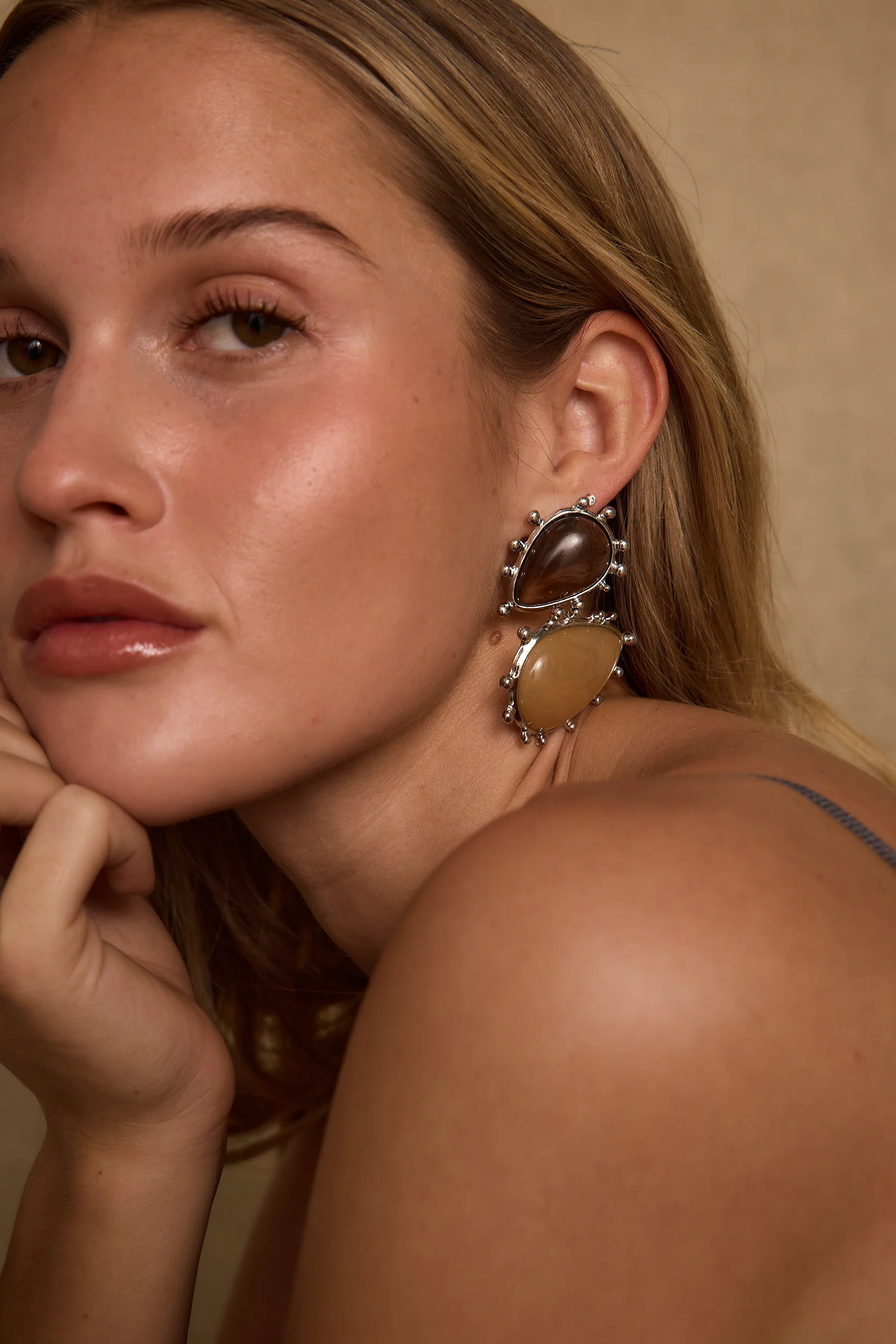 Fauna Gold and Stone Statement Earrings - Image 2