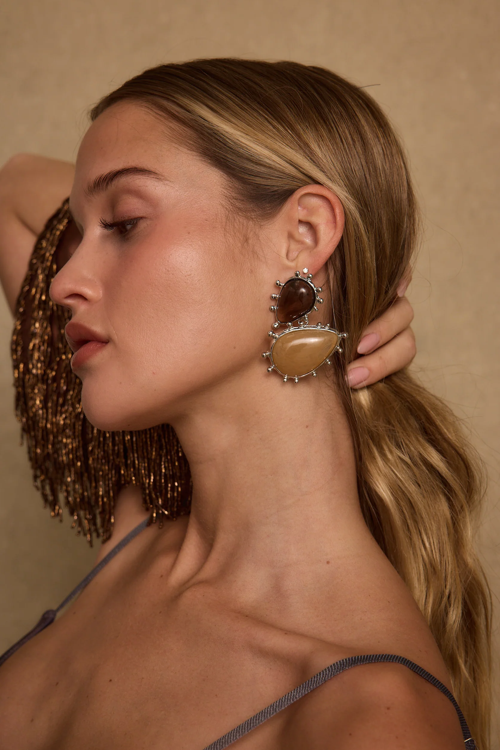 Fauna Gold and Stone Statement Earrings - Image 3