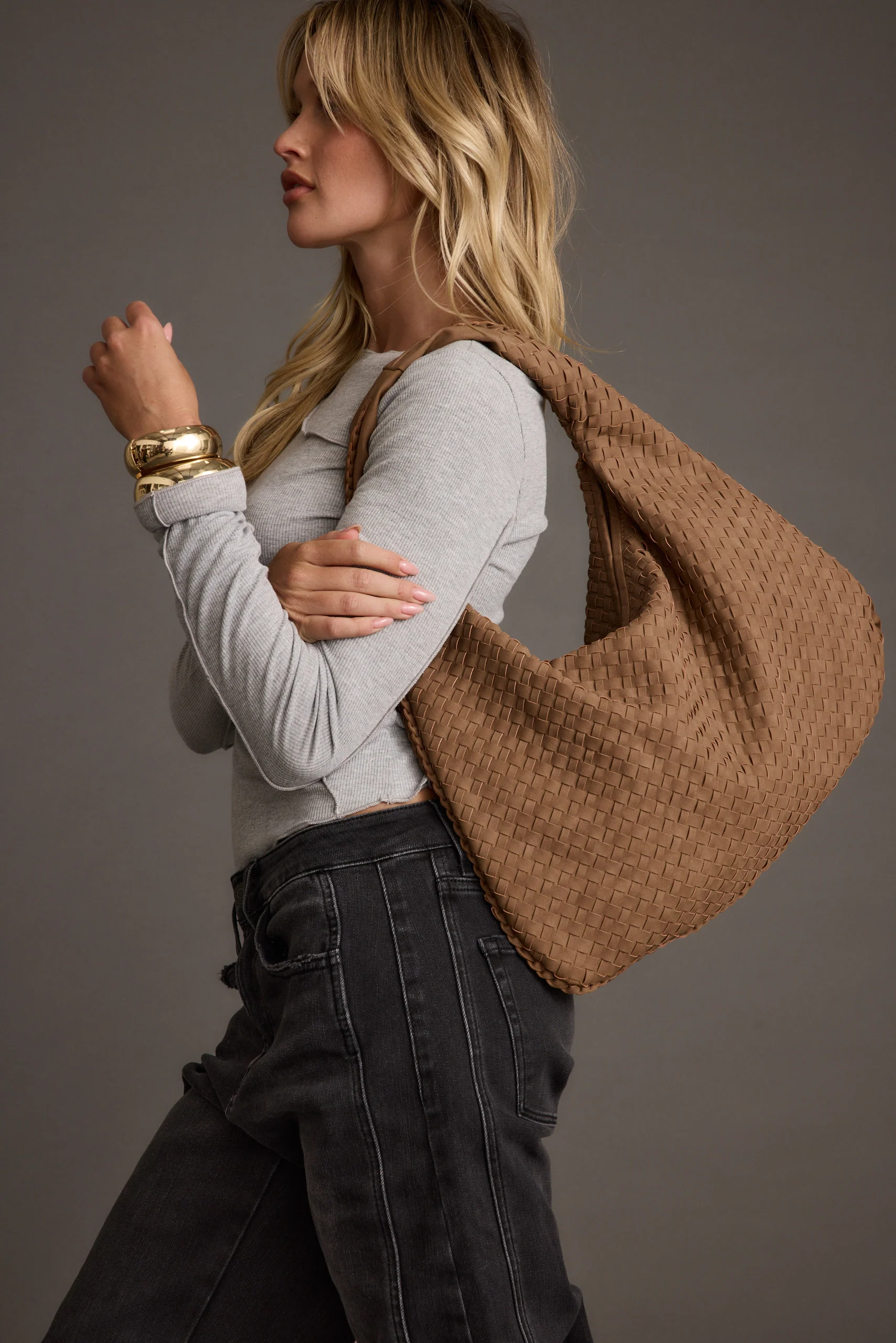 Faye Mocha Suede Hobo Bag - Image 3