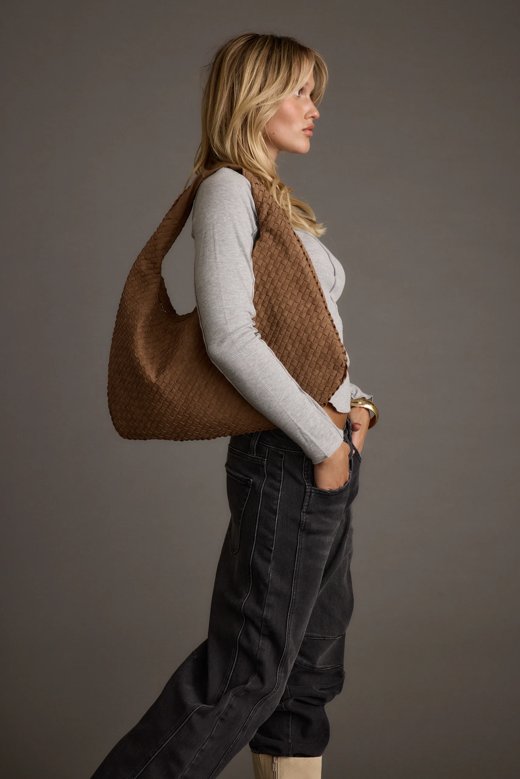 Faye Mocha Suede Hobo Bag - Image 4