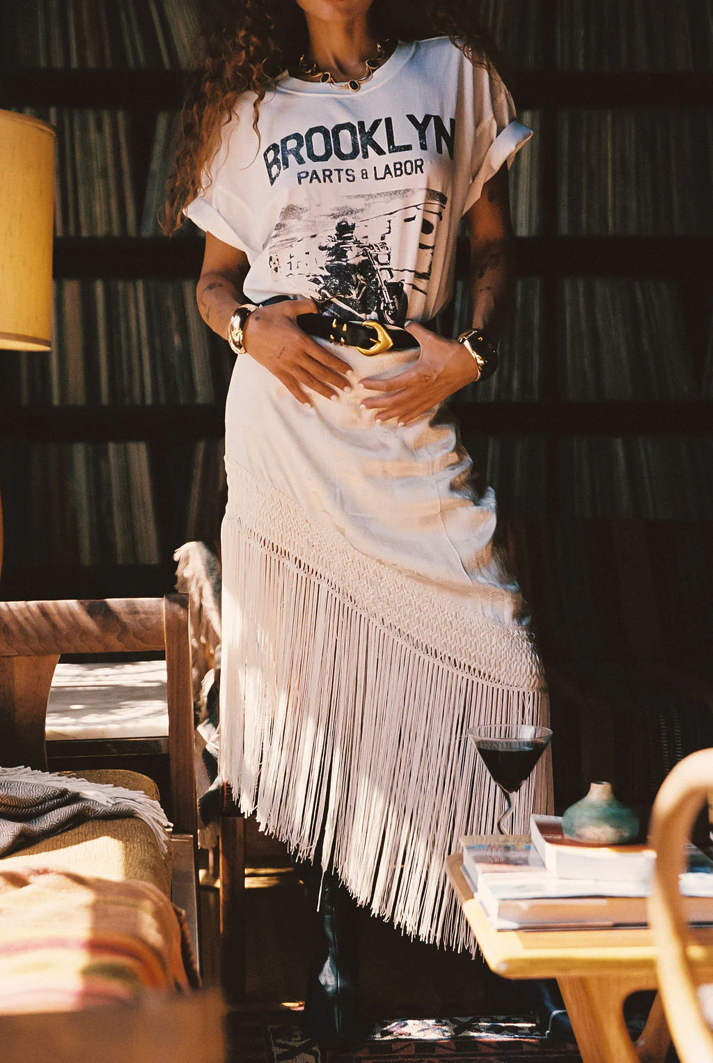 Frankie Cream Satin Jacquard Fringe Midi Skirt - Image 4