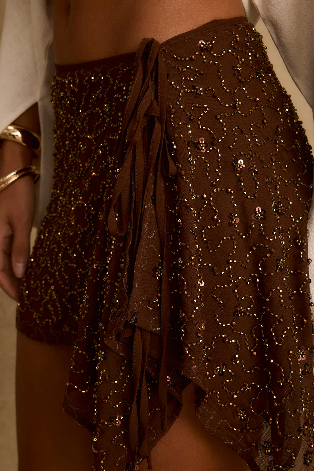 Freya Mocha Beaded Sarong - Image 8