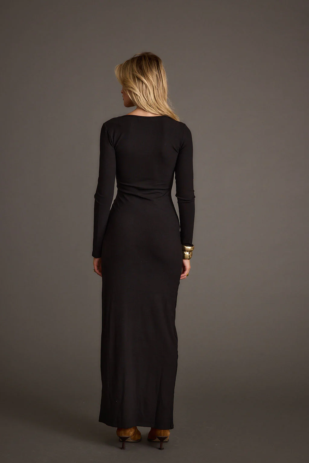 Gemma Black Long Sleeve Ribbed Maxi Dress - Image 7