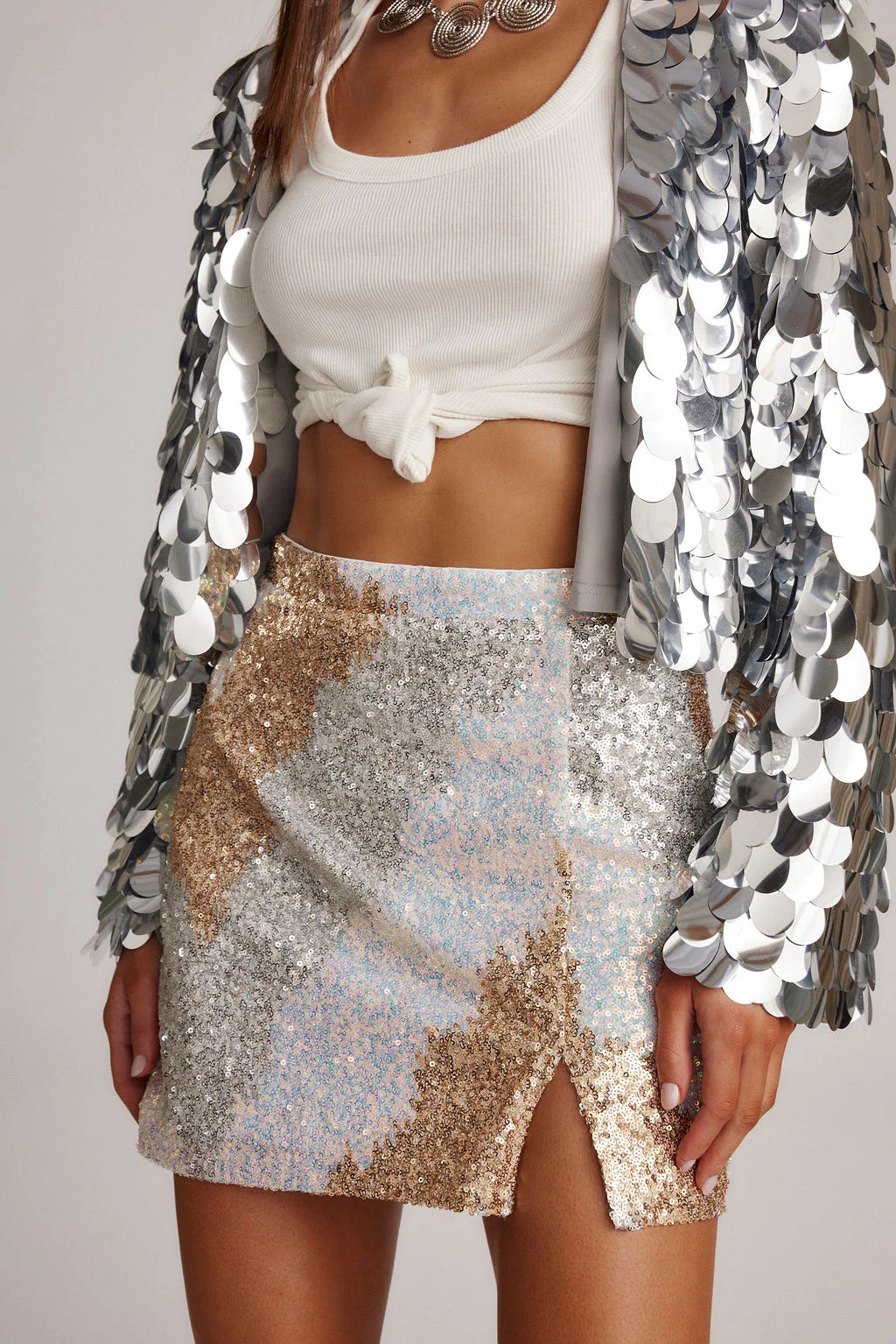 Genevieve Ivory Multi Sequin Mini Skirt - Image 8