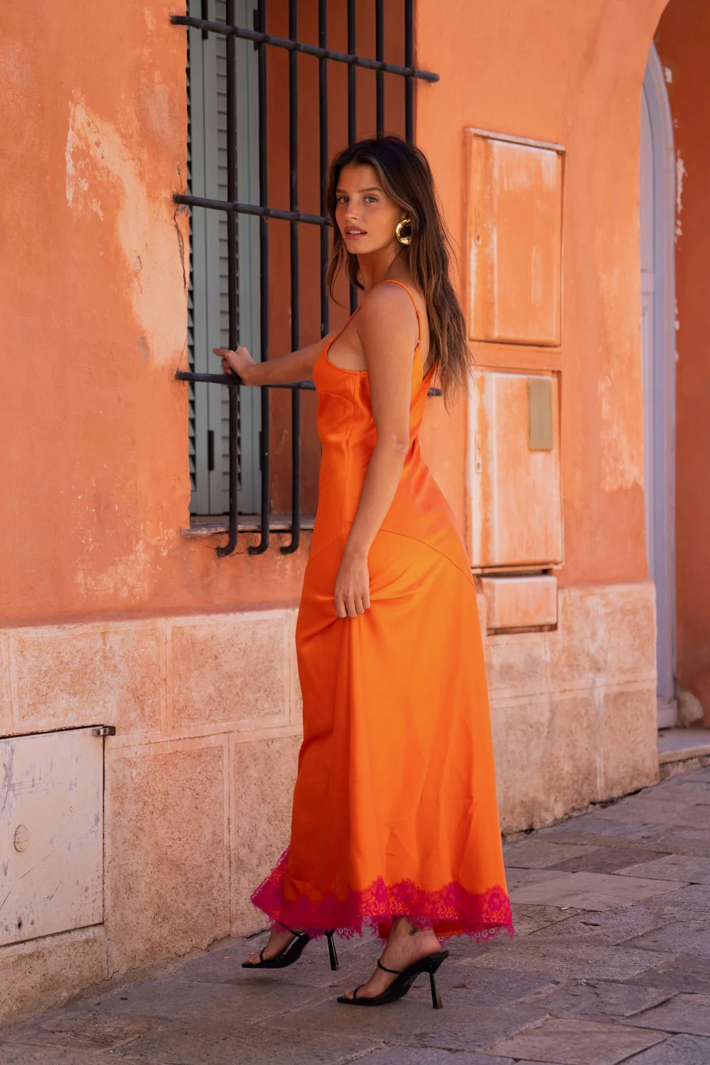 Gigi Orange Satin Maxi Dress - Image 2
