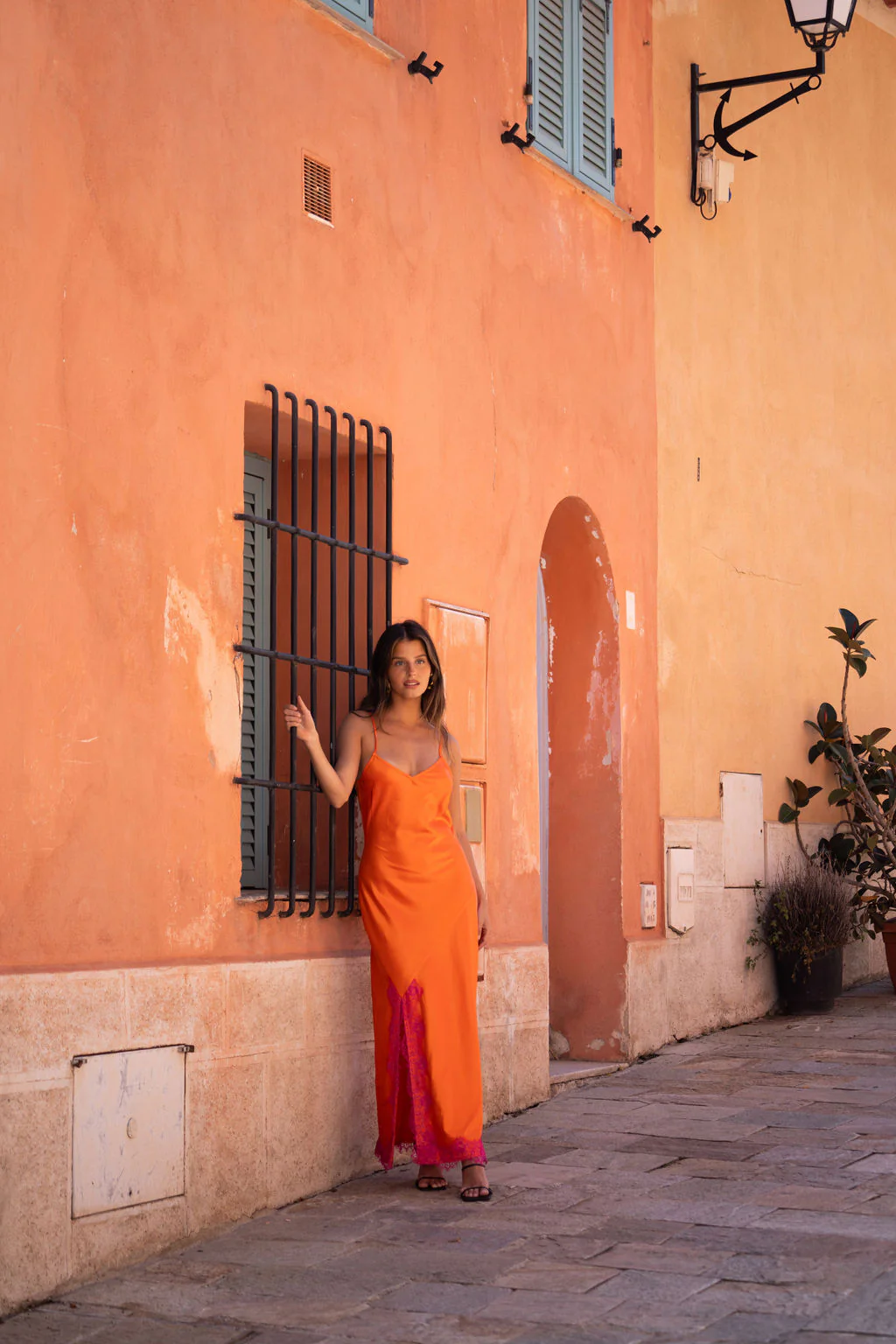 Gigi Orange Satin Maxi Dress - Image 4