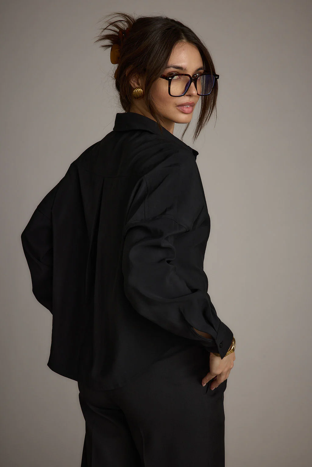 Gisele Black Poplin Button Down - Image 3