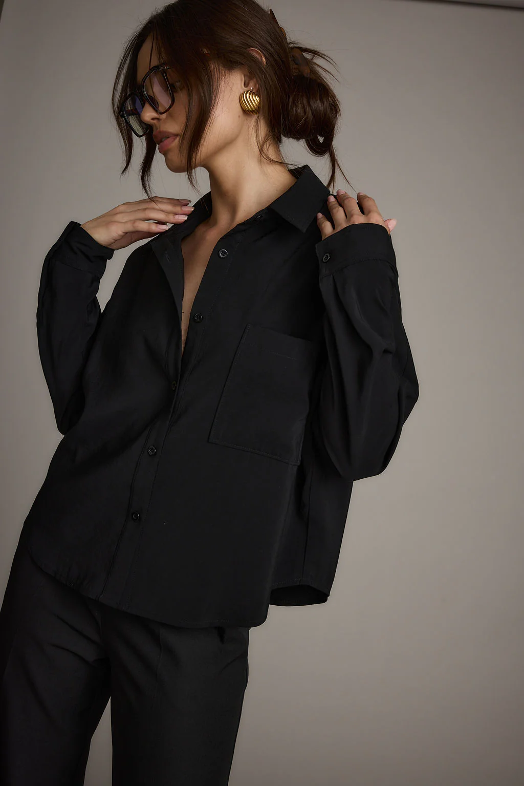 Gisele Black Poplin Button Down - Image 4