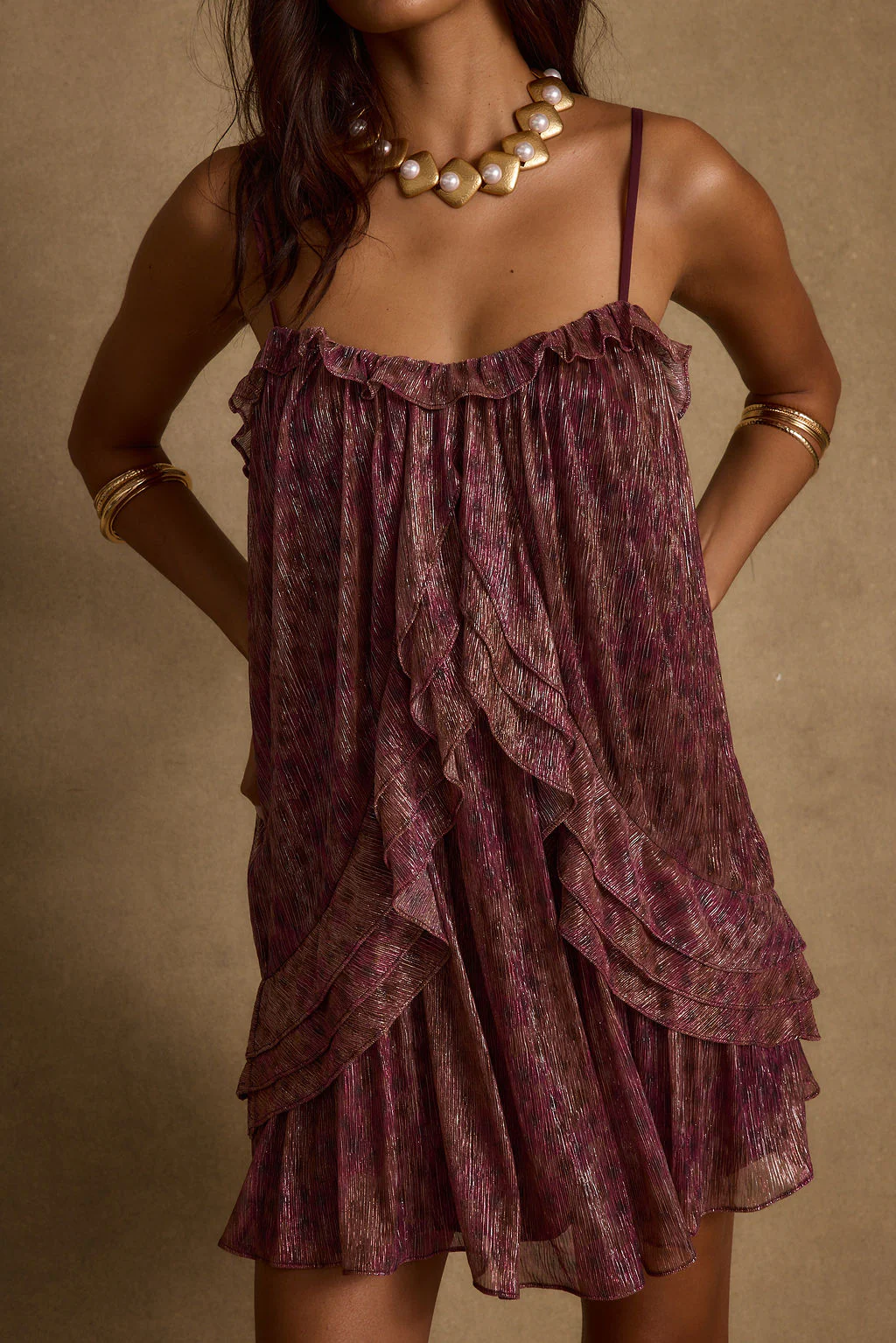 Golden Hour Raspberry Ruffle Mini Dress - Image 4