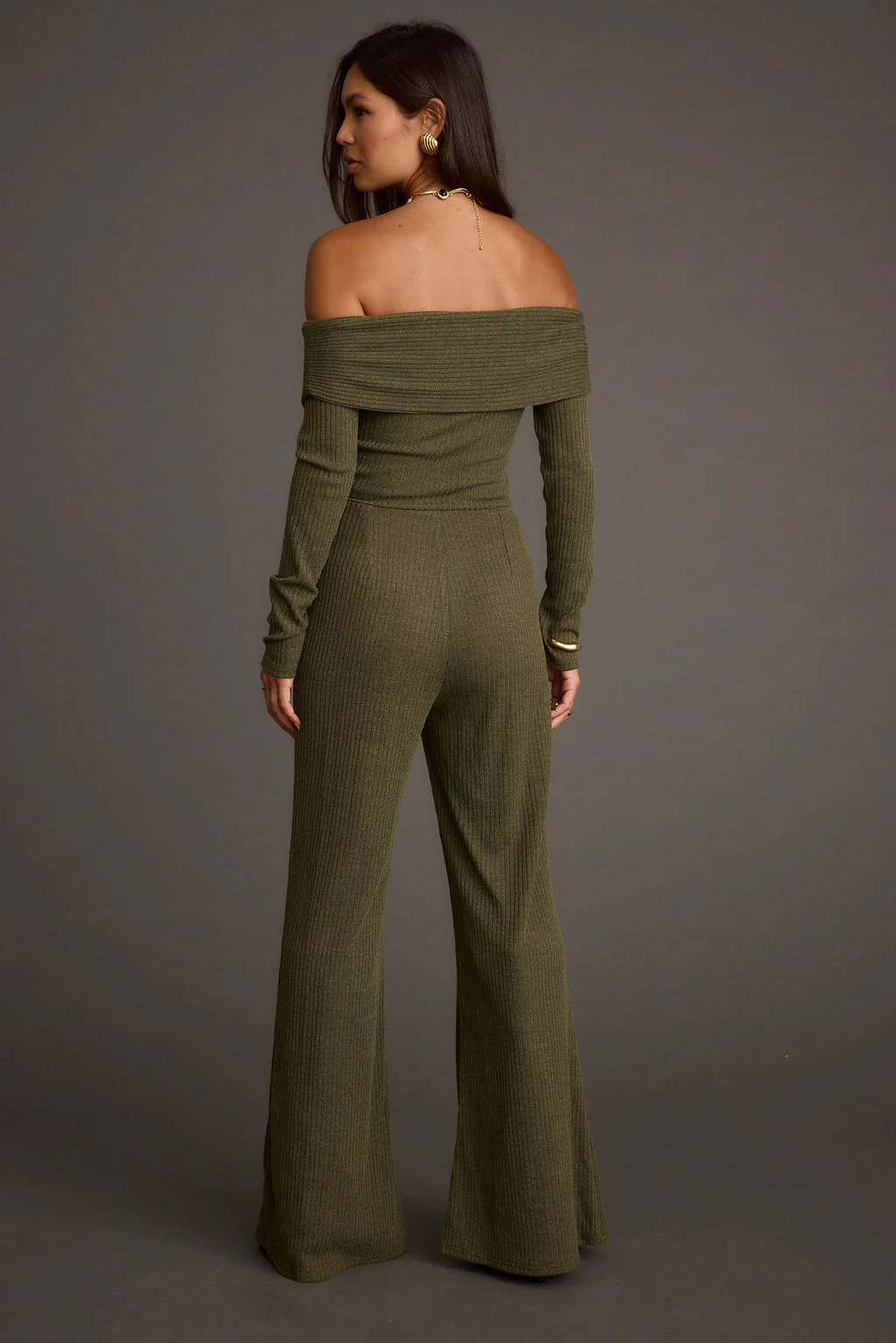 Greenwich Olive Knit Off The Shoulder Jumpsuit - Image 6