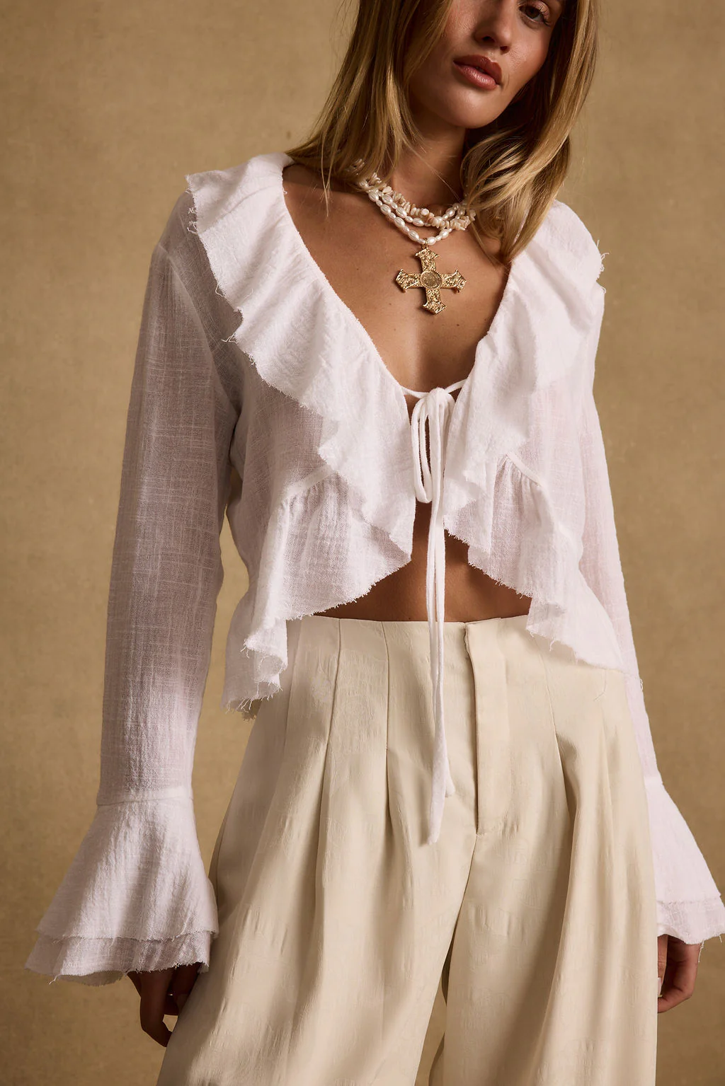 Guilliana White Ruffle Blouse - Image 4