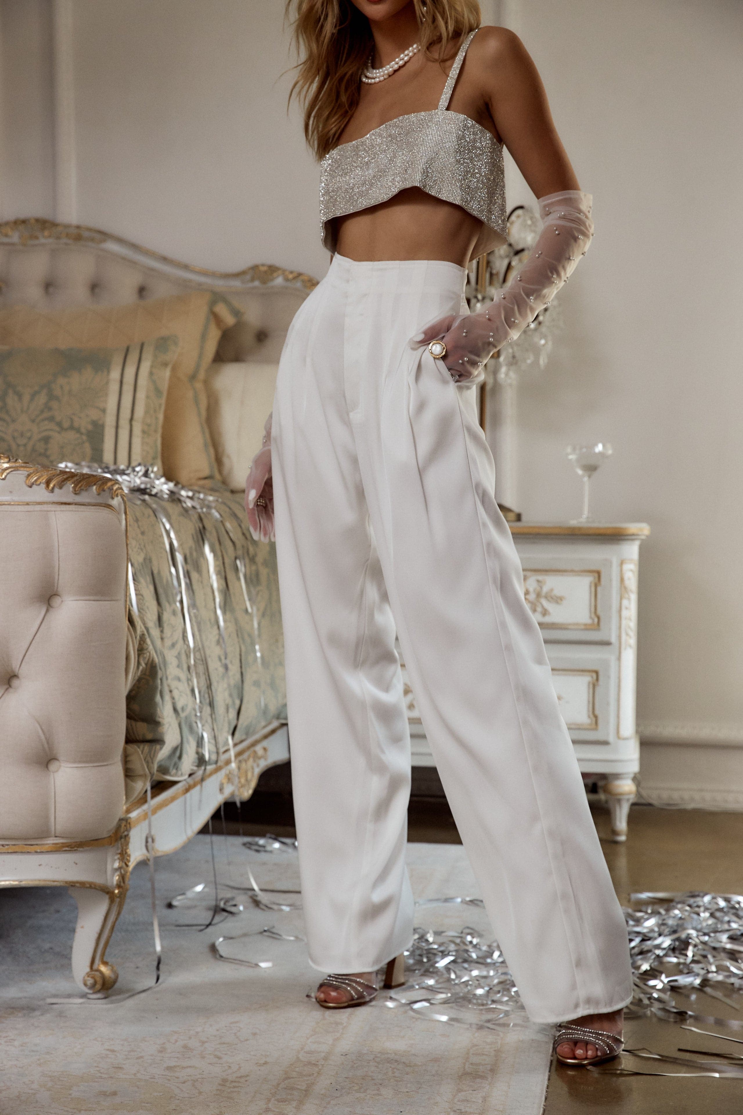 Halley White Satin Trousers - Image 5