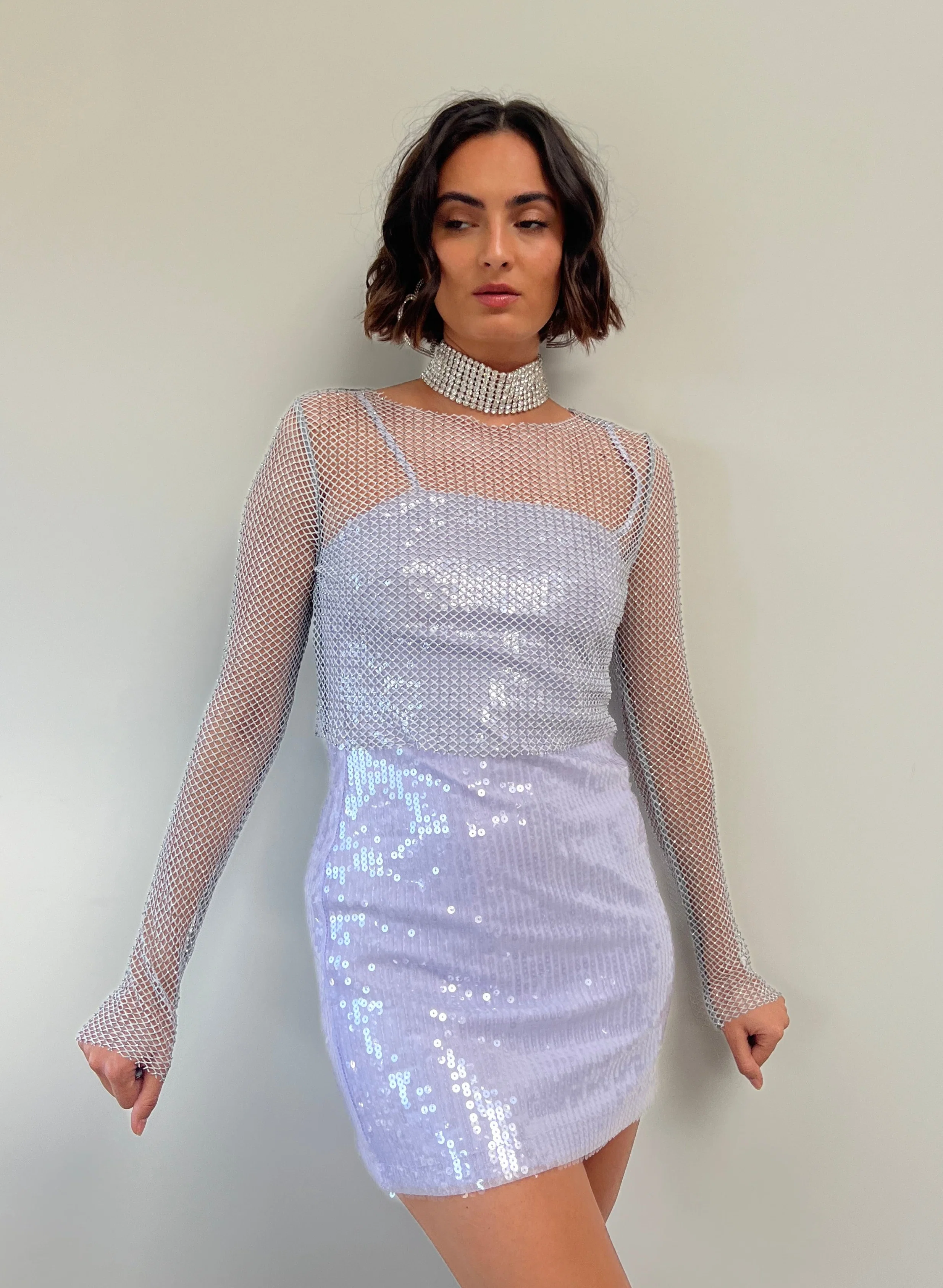 Hands Off Silver Rhinestone Top - Image 4