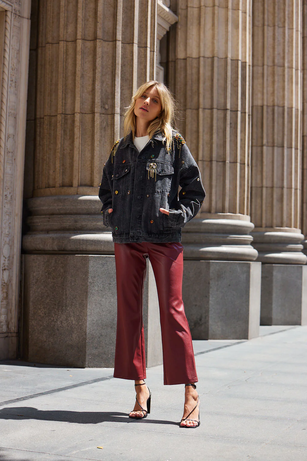 Hayden Burgundy Faux Leather Pants - Image 2