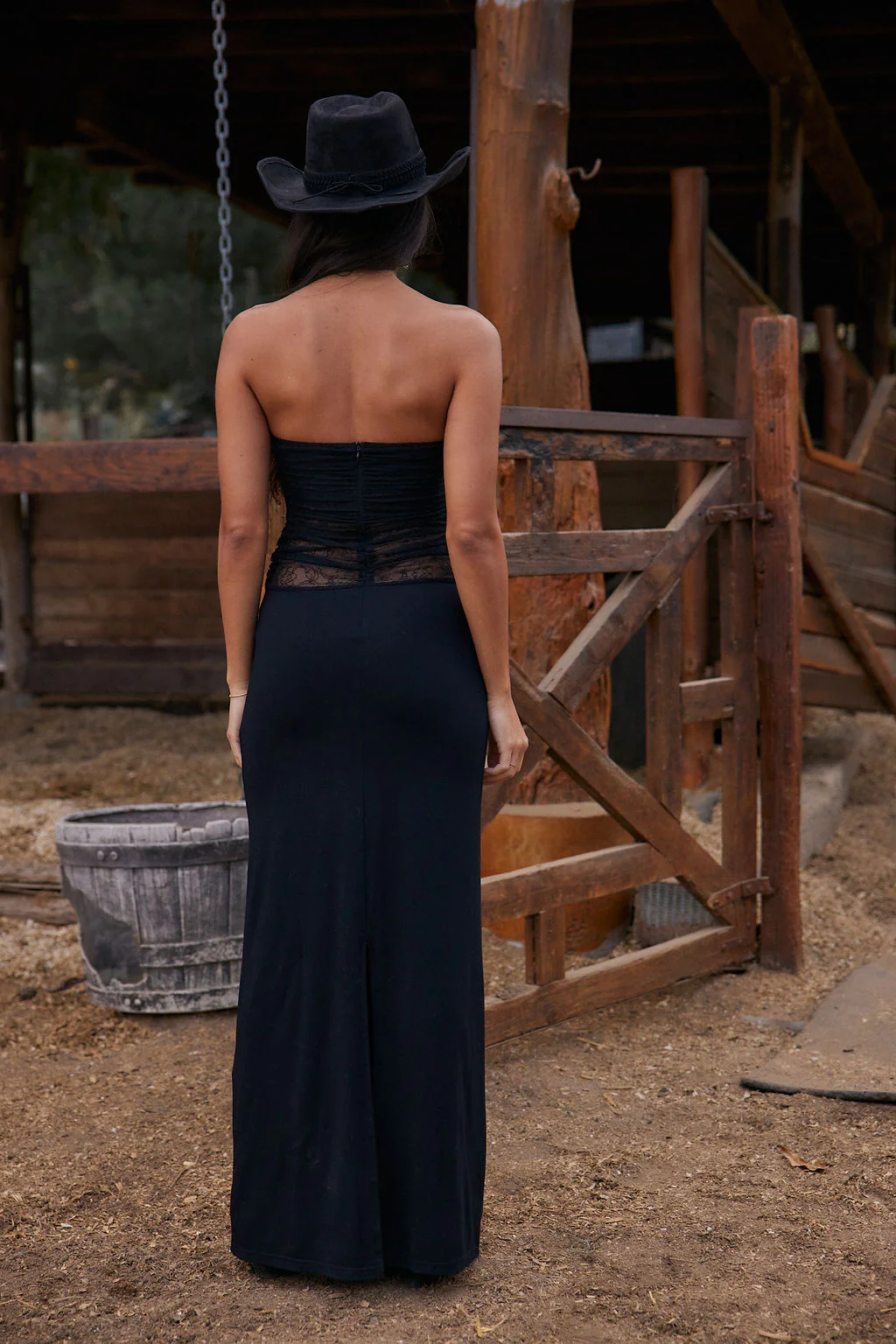Hazel Black Lace Strapless Maxi Dress - Image 2
