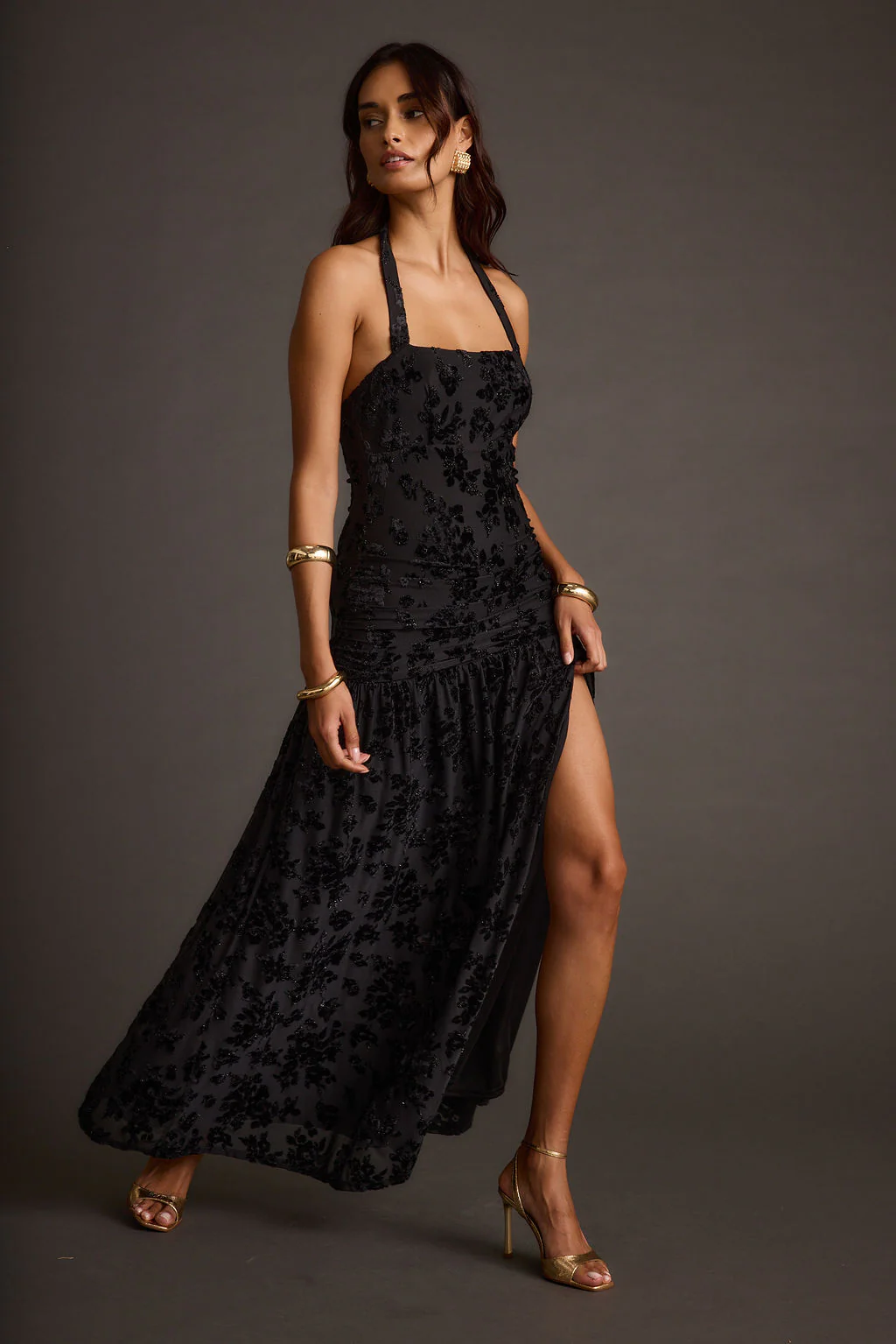 Hollow Black Burnout Halter Maxi Dress - Image 5