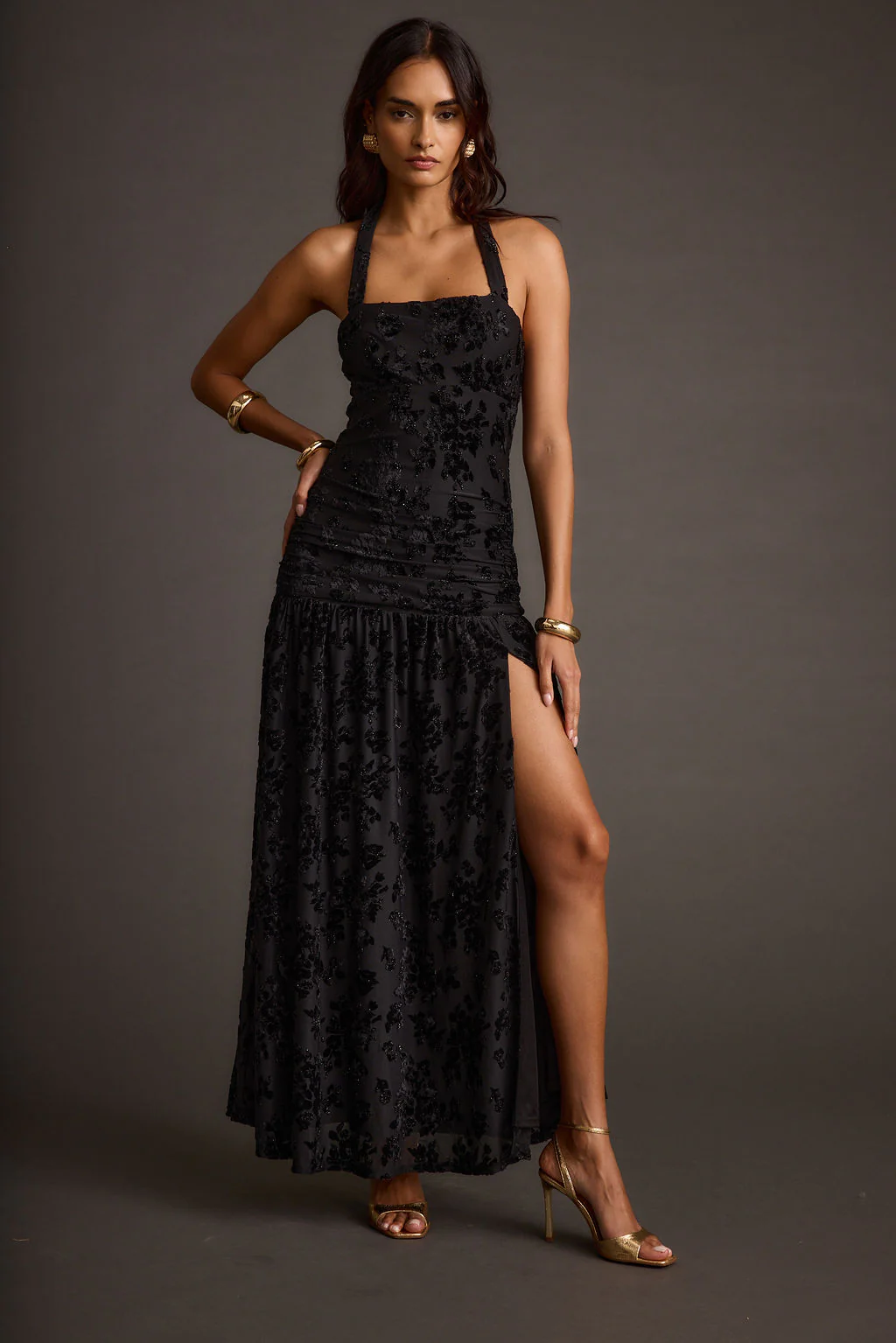 Hollow Black Burnout Halter Maxi Dress - Image 7