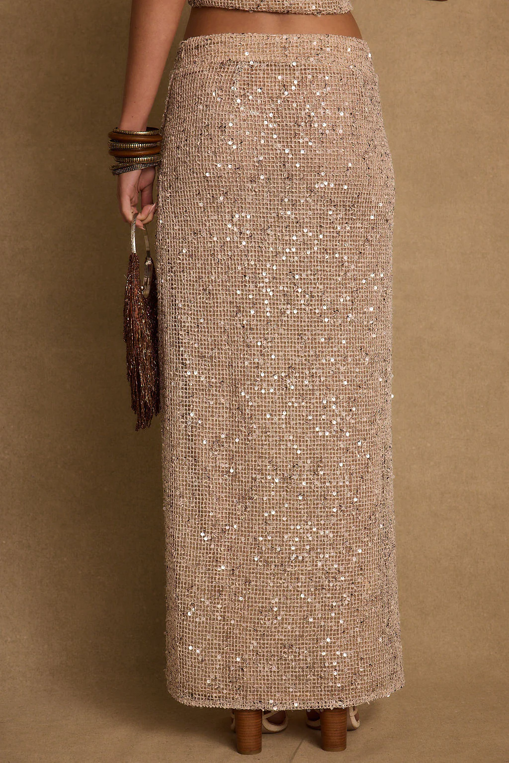 Ibiza Champagne Sequin Maxi Skirt - Image 3