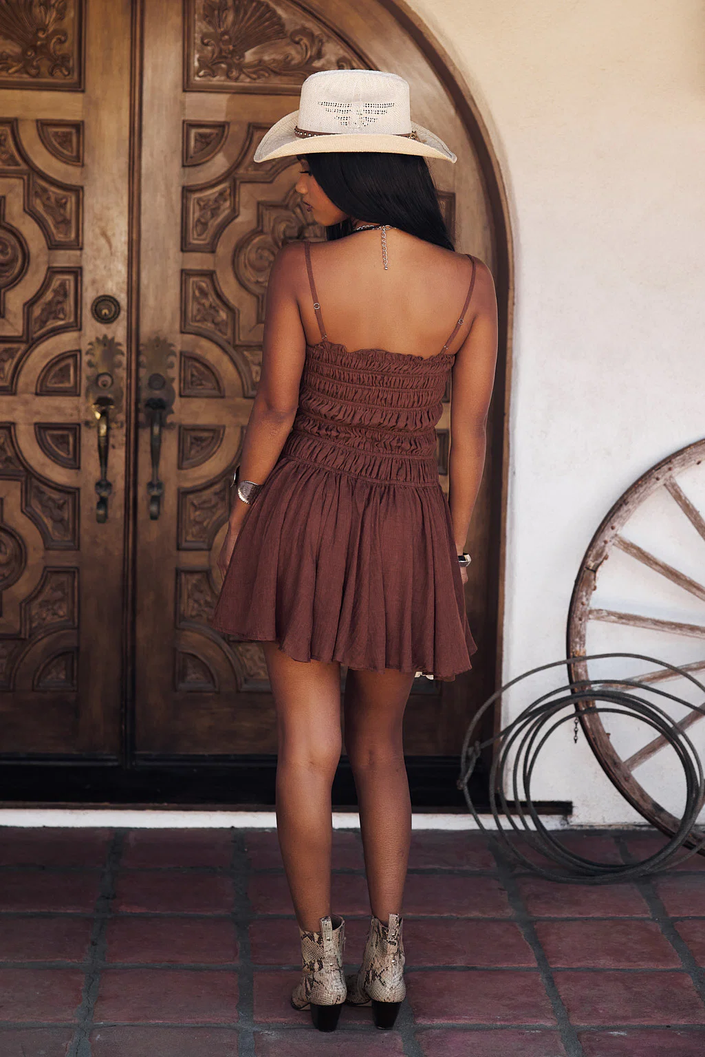 Indie Mocha Smocked Mini Dress - Image 4