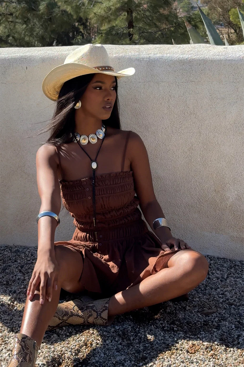Indie Mocha Smocked Mini Dress - Image 9