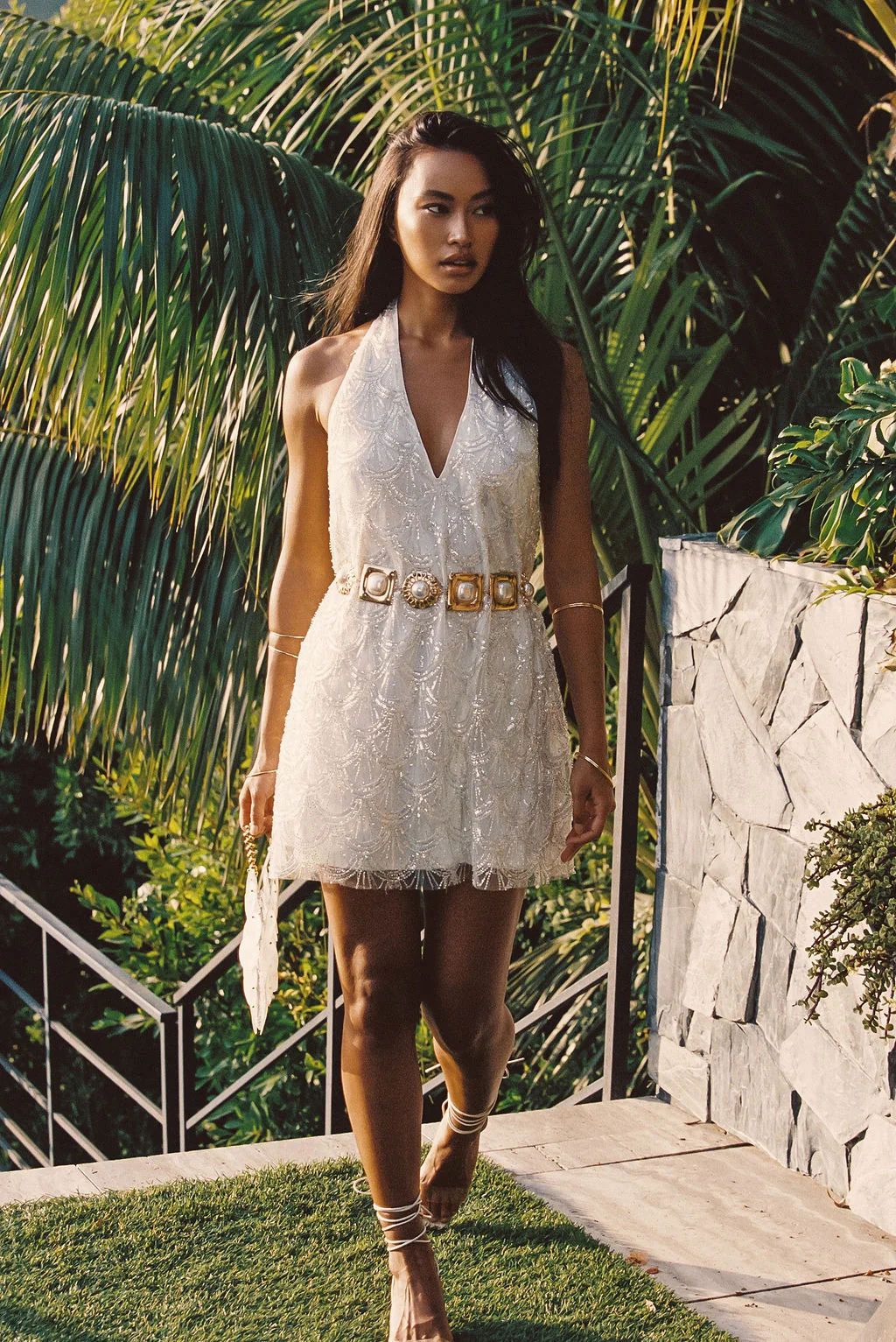 Izzie White Beaded Mini Dress - Image 3