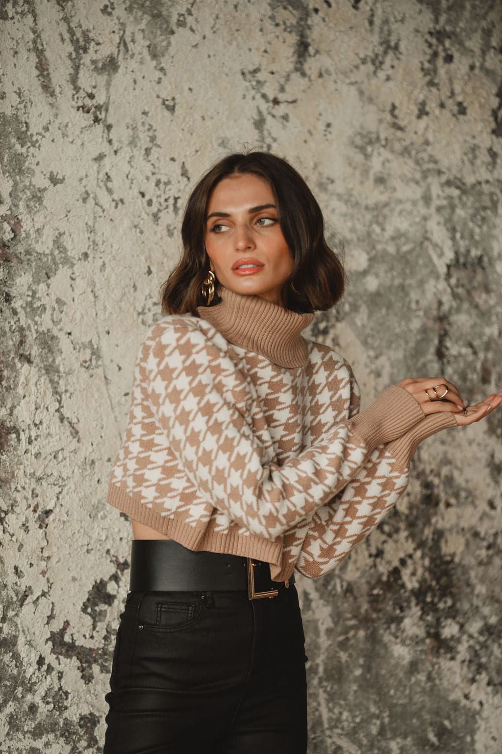 Jamie Beige Houndstooth Sweater - Image 5