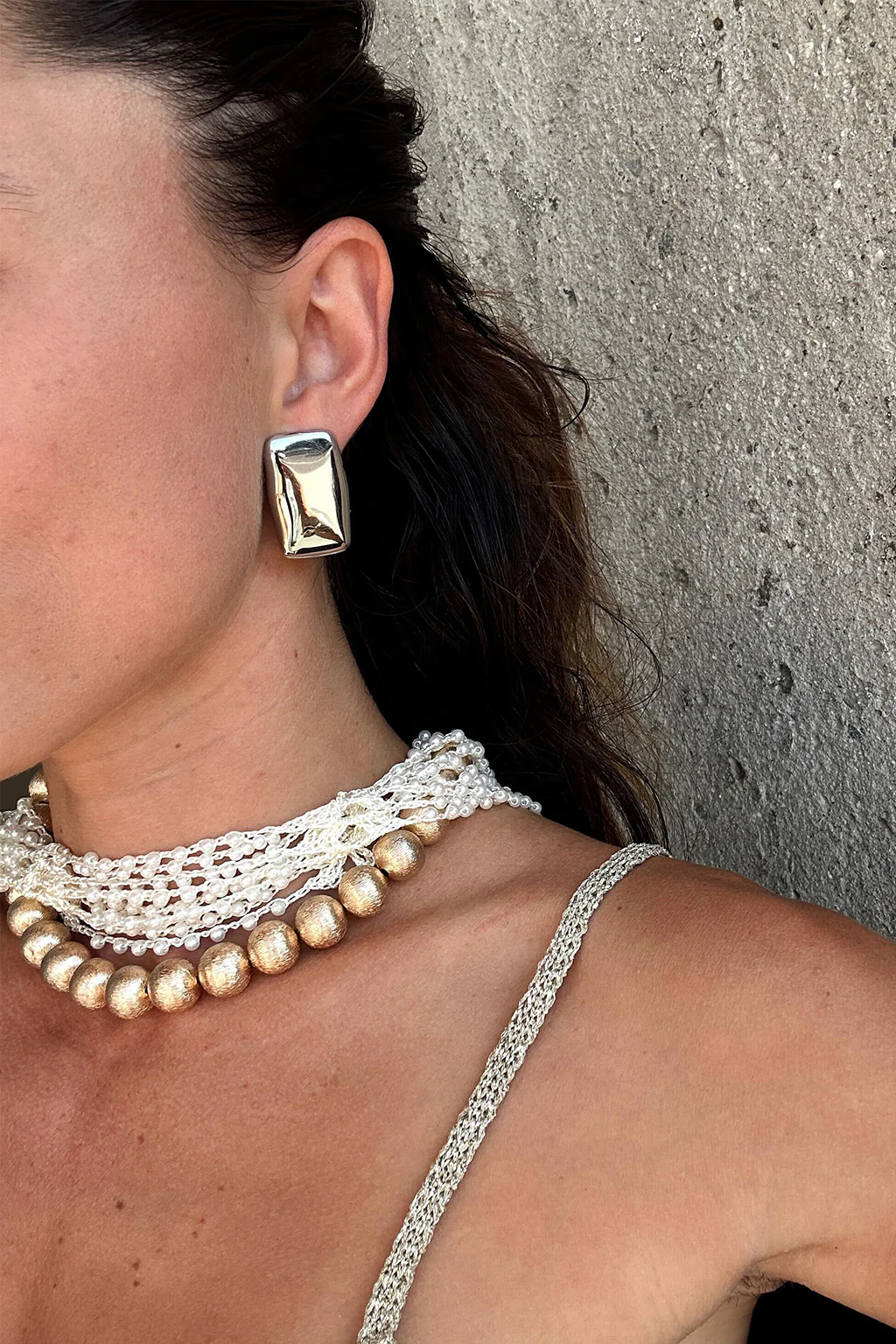 Jensen Hammered Silver Statement Earrings - Image 2