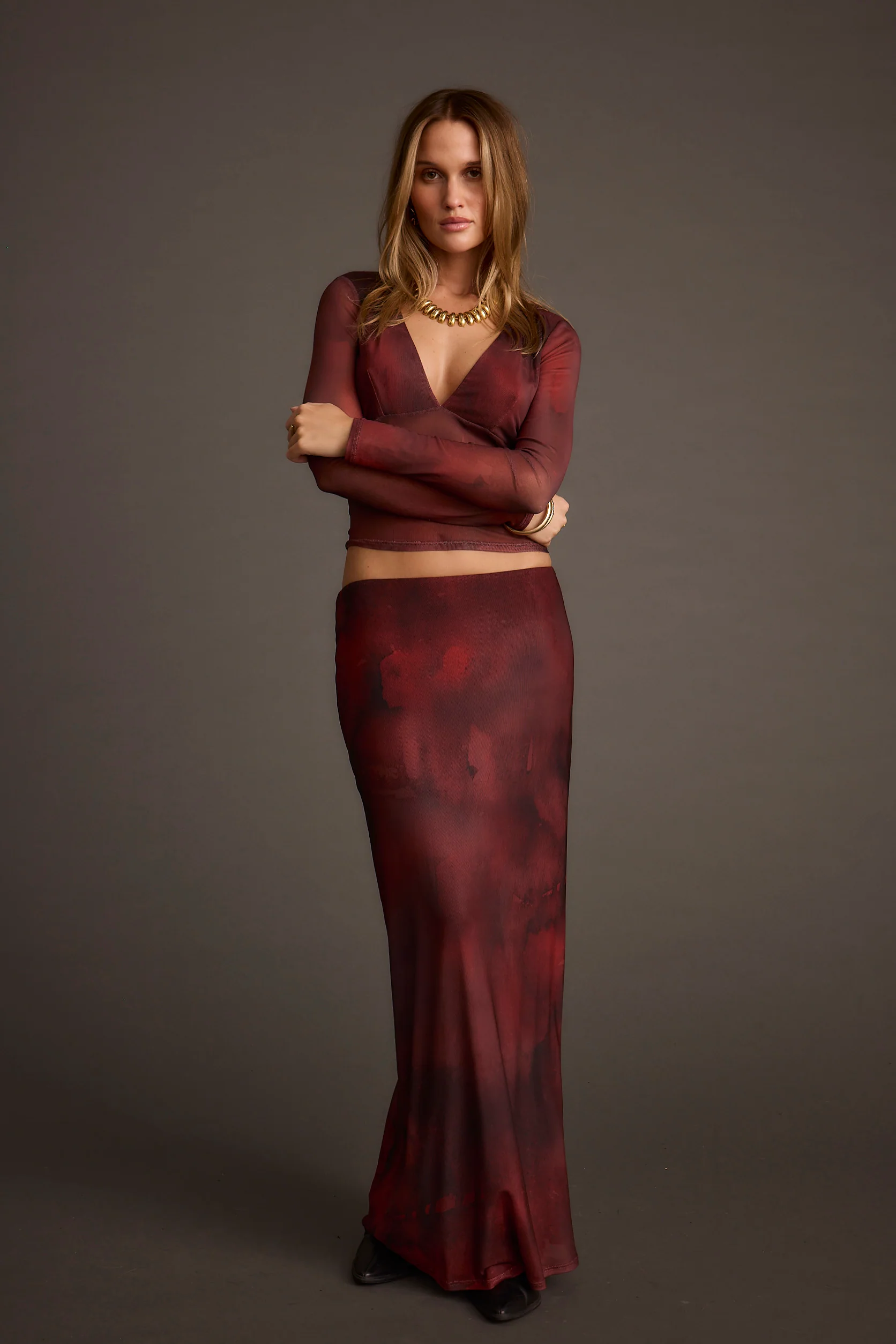 Julia Mulberry Blur Mesh Maxi Skirt - Image 5