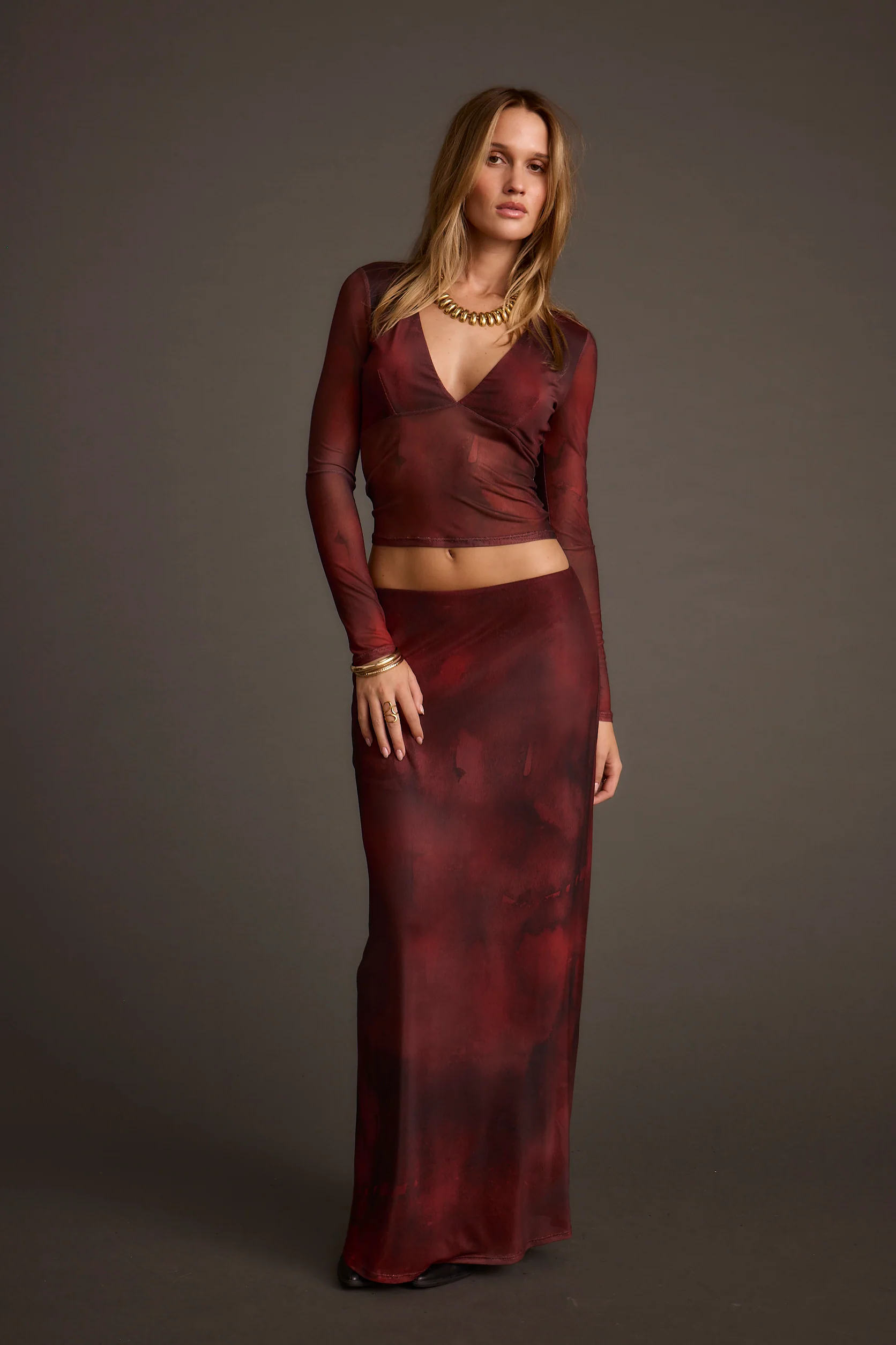 Julia Mulberry Blur Mesh Maxi Skirt - Image 8