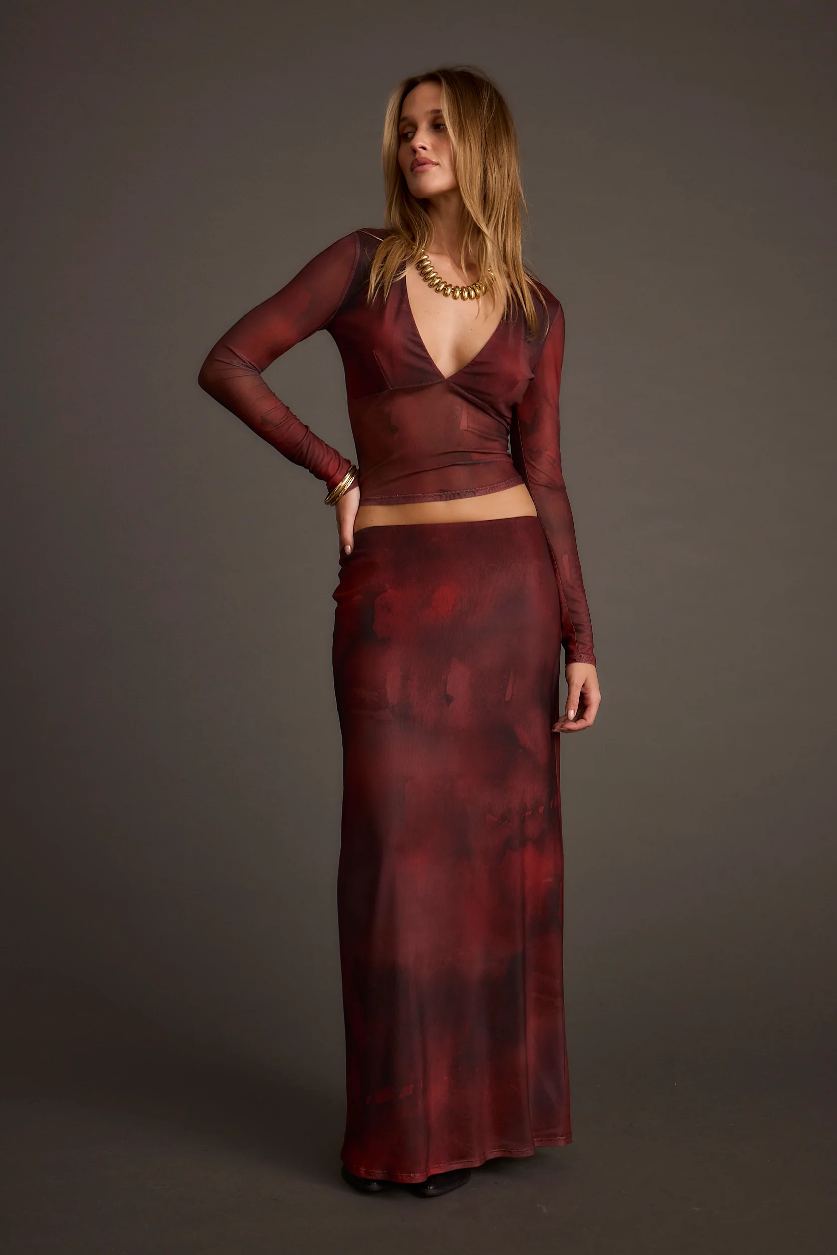 Julia Mulberry Blur Mesh Maxi Skirt - Image 9