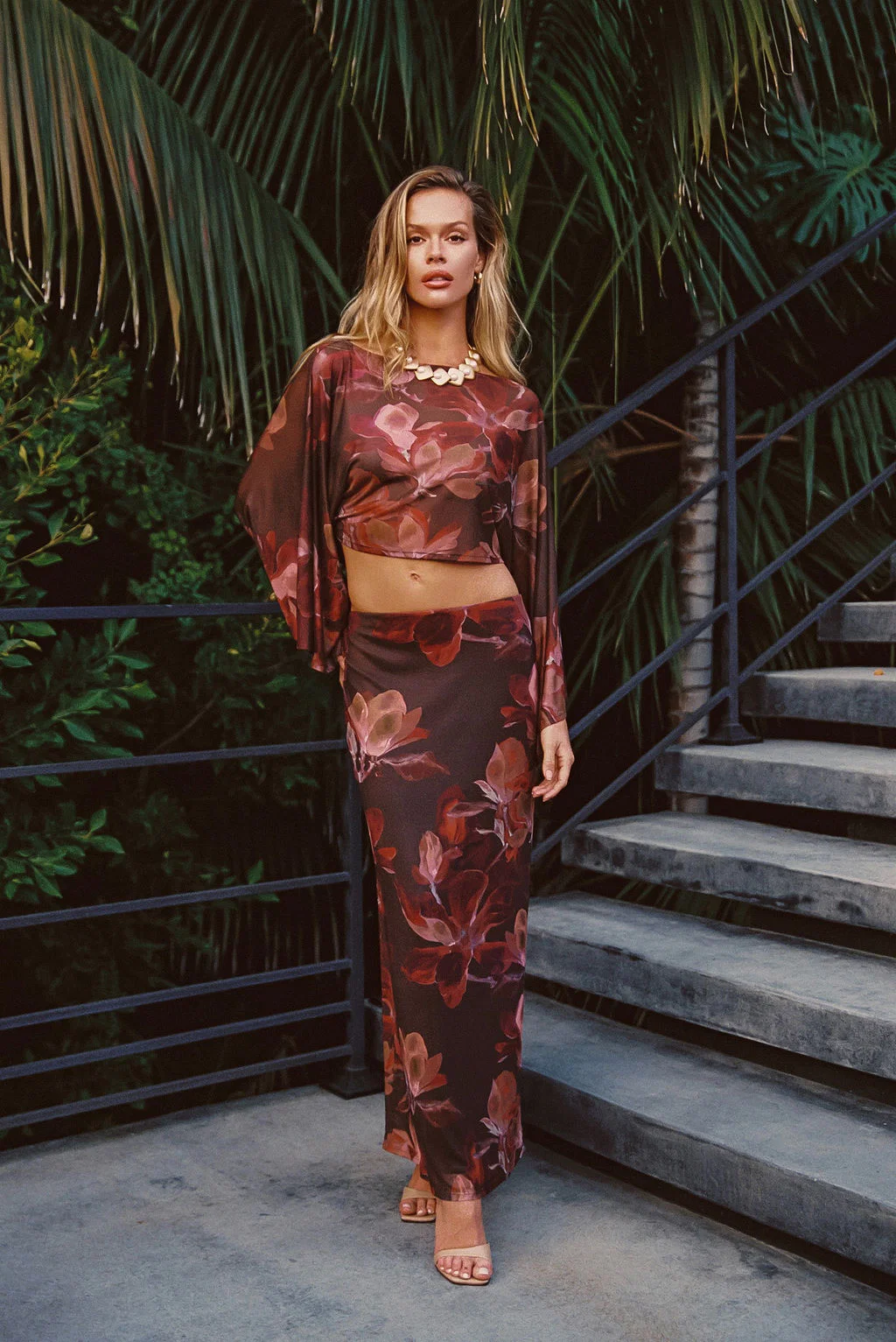 Julia Mulberry Floral Mesh Maxi Skirt - Image 6