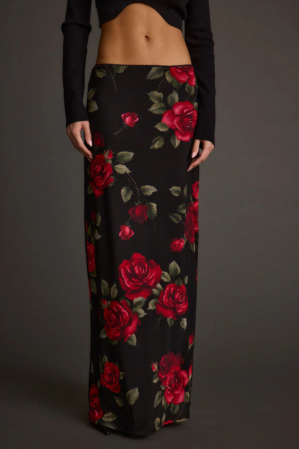 Julia Red Rose Mesh Maxi Skirt - Image 3