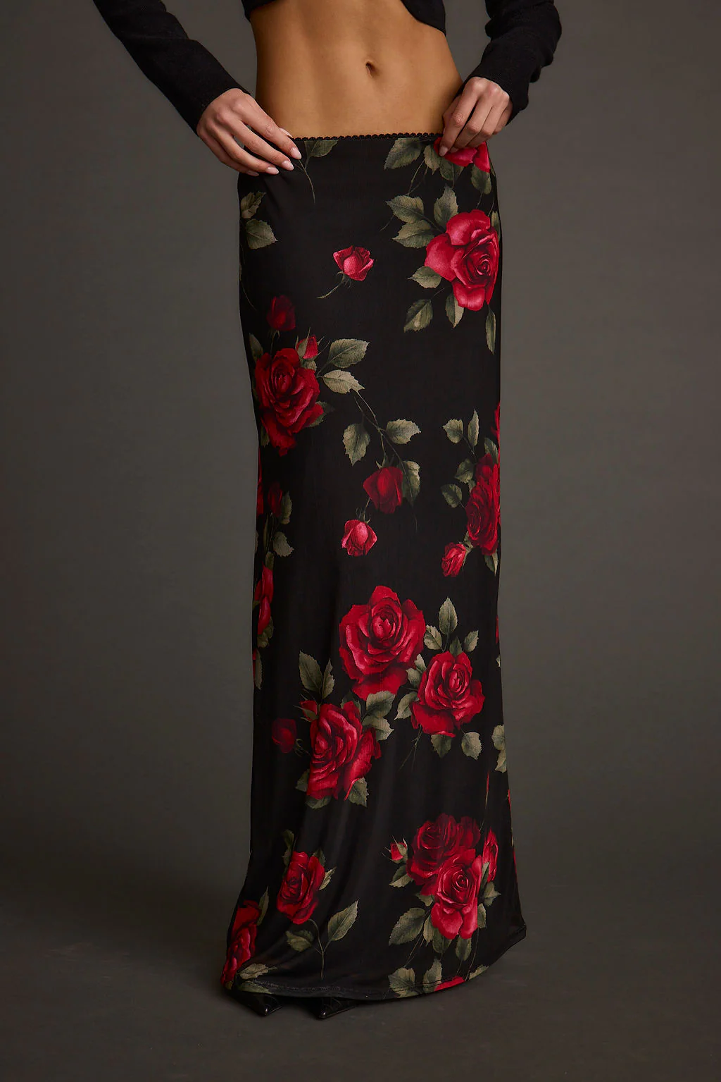 Julia Red Rose Mesh Maxi Skirt - Image 4