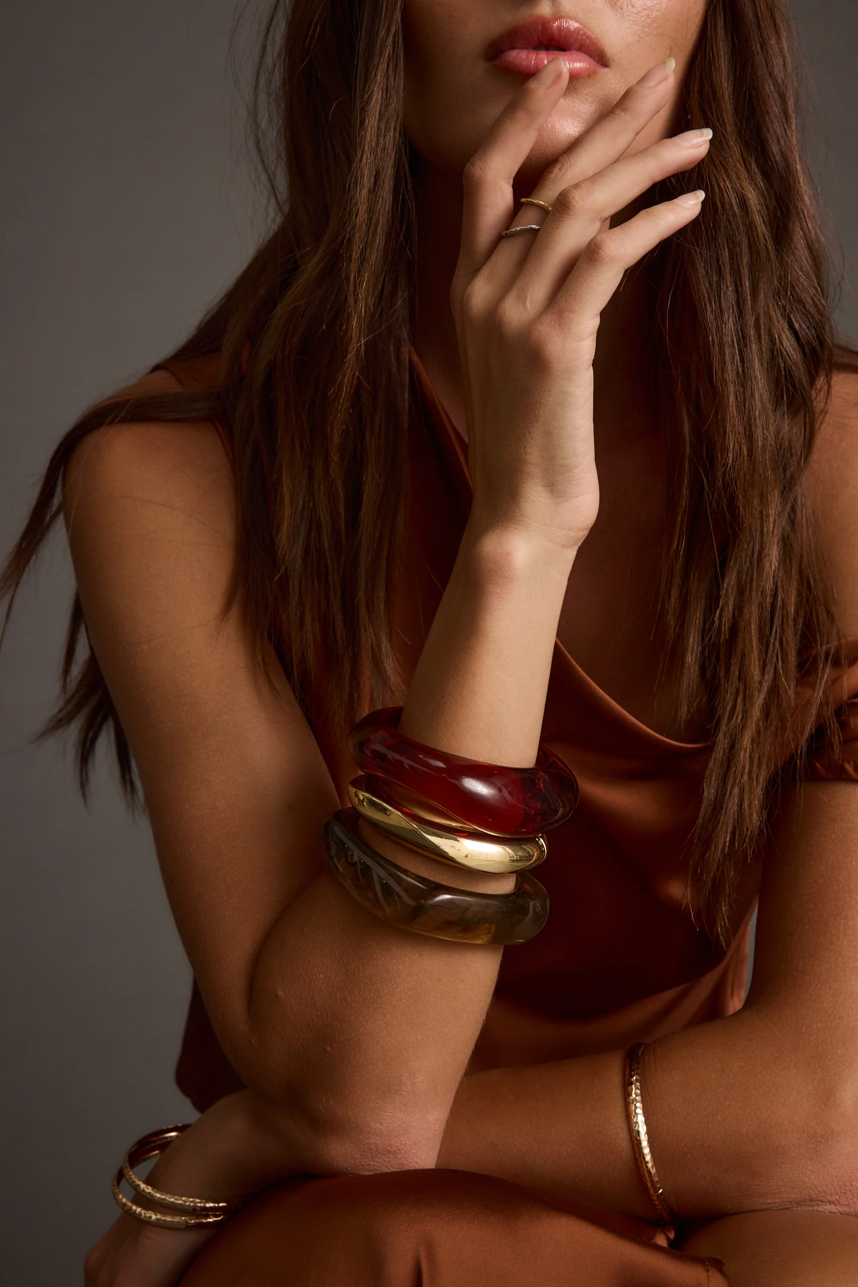 Juna Set of 3 Gold and Resin Bangles - Image 3
