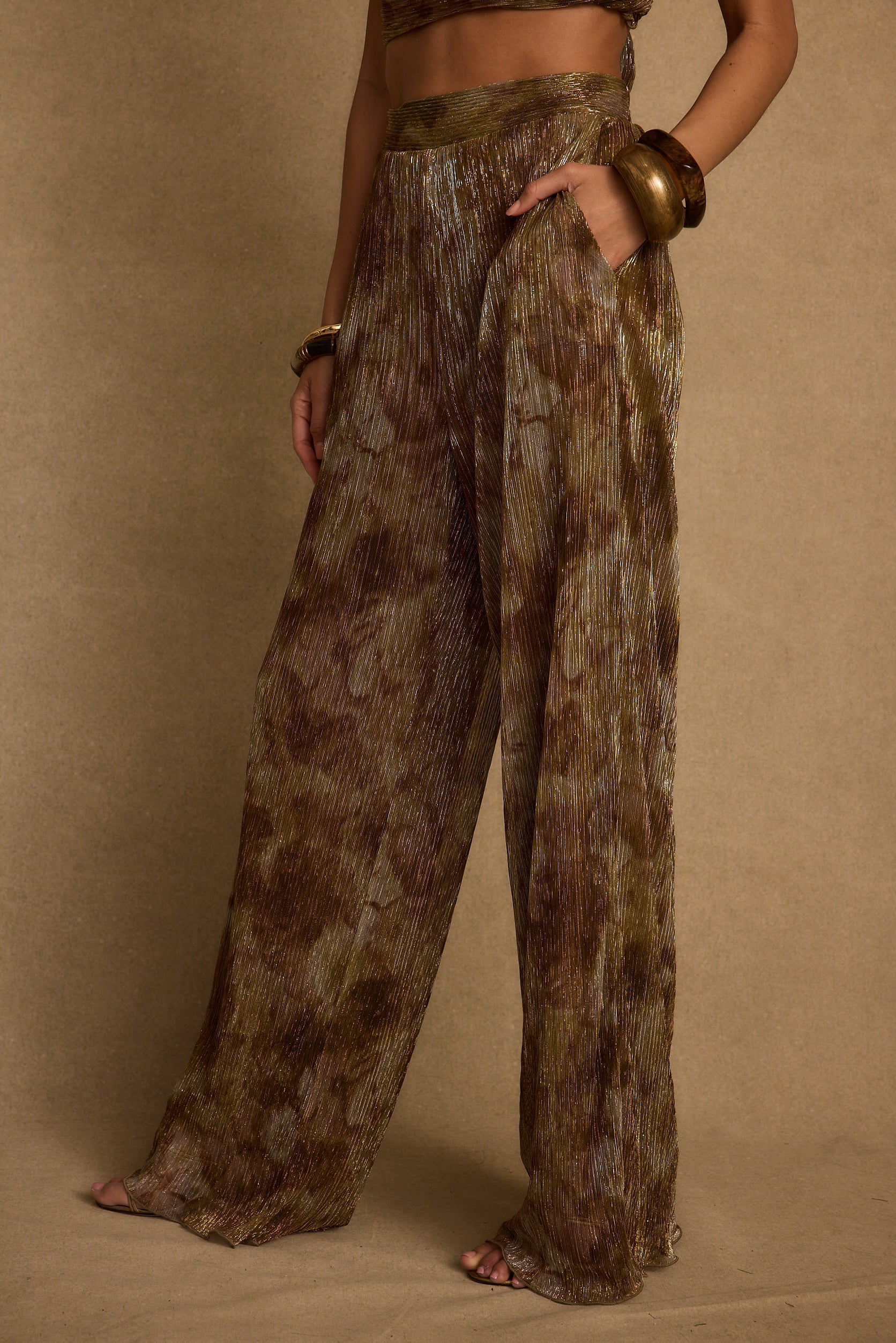 Kaia Moss Metallic Floral Pants - Image 2