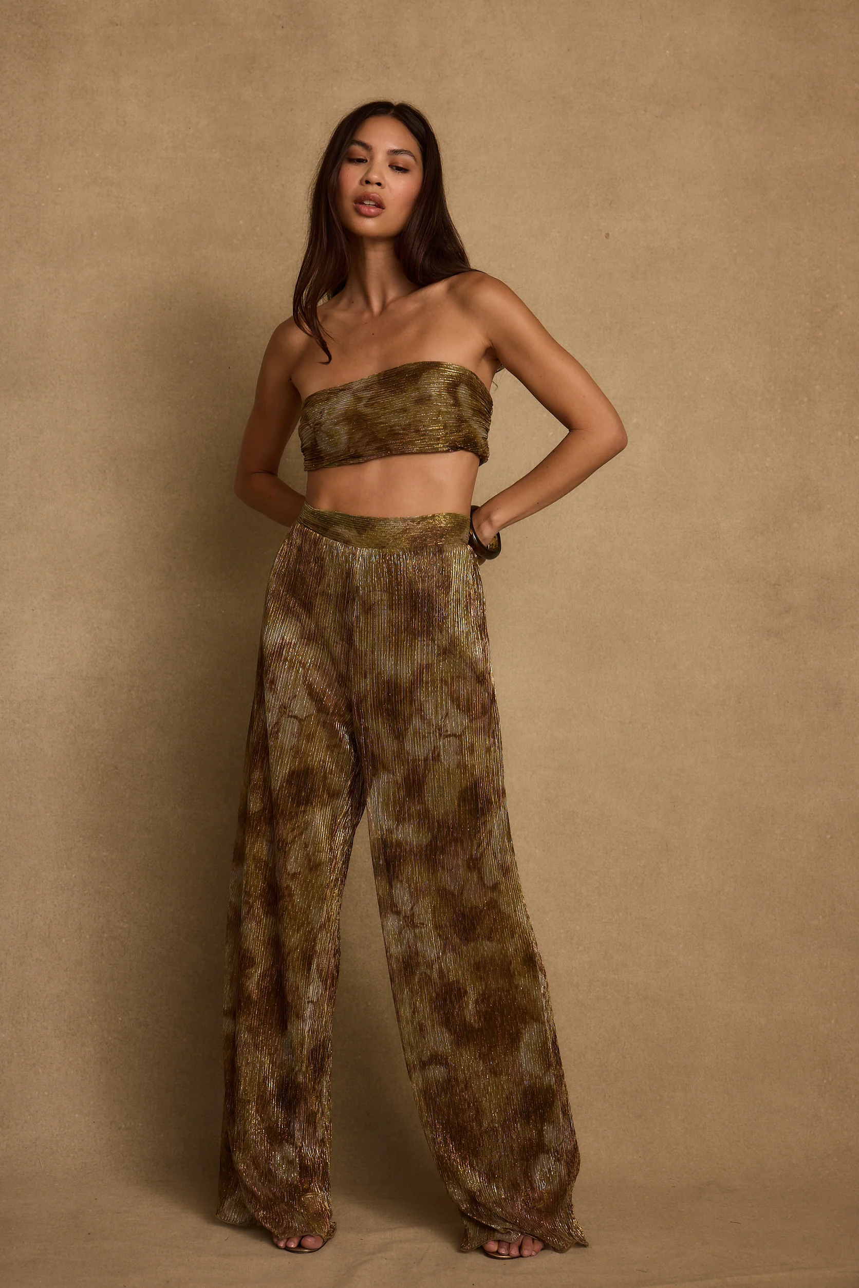 Kaia Moss Metallic Floral Strapless Top - Image 9