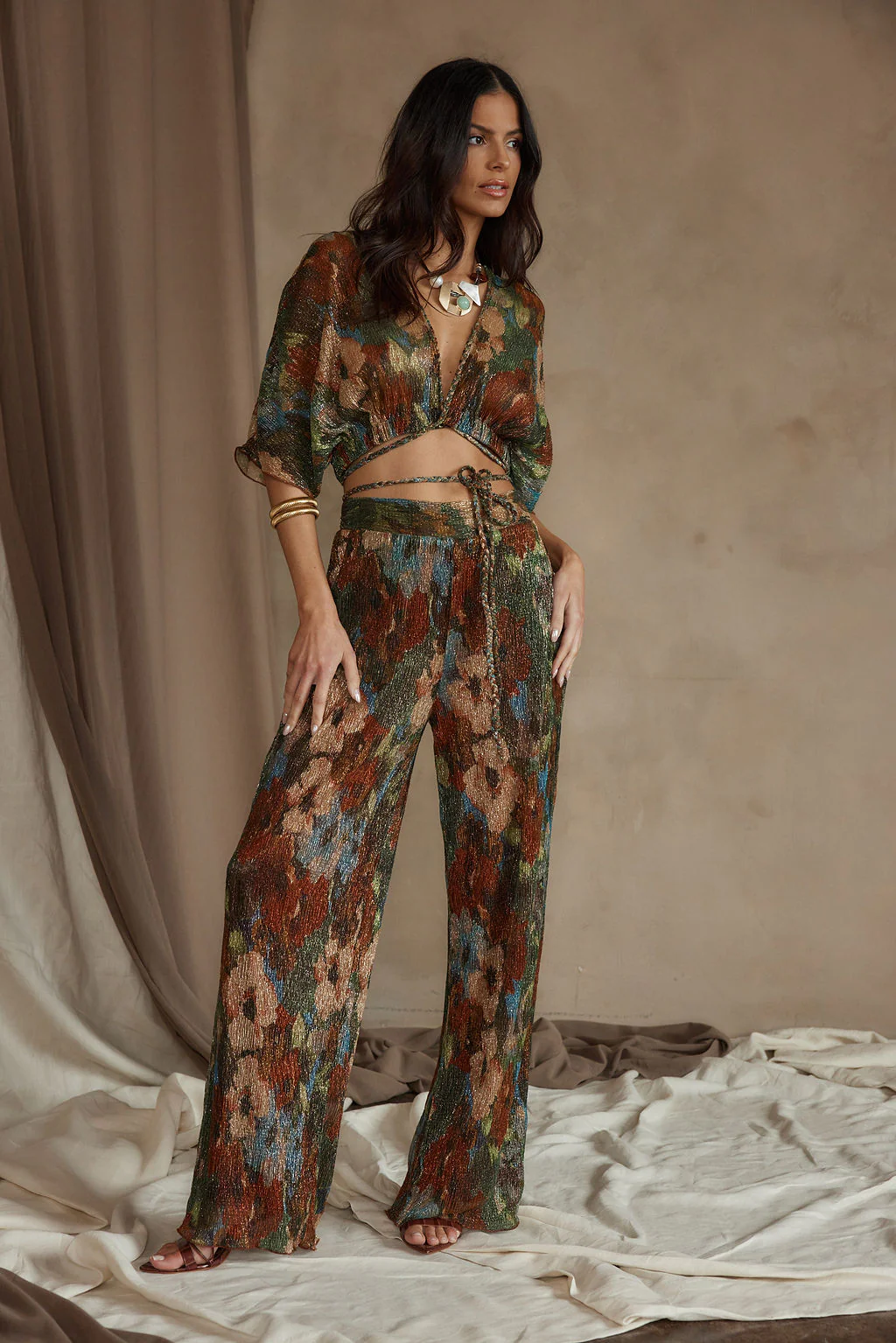 Kaia Multicolor Metallic Floral Pant - Image 3