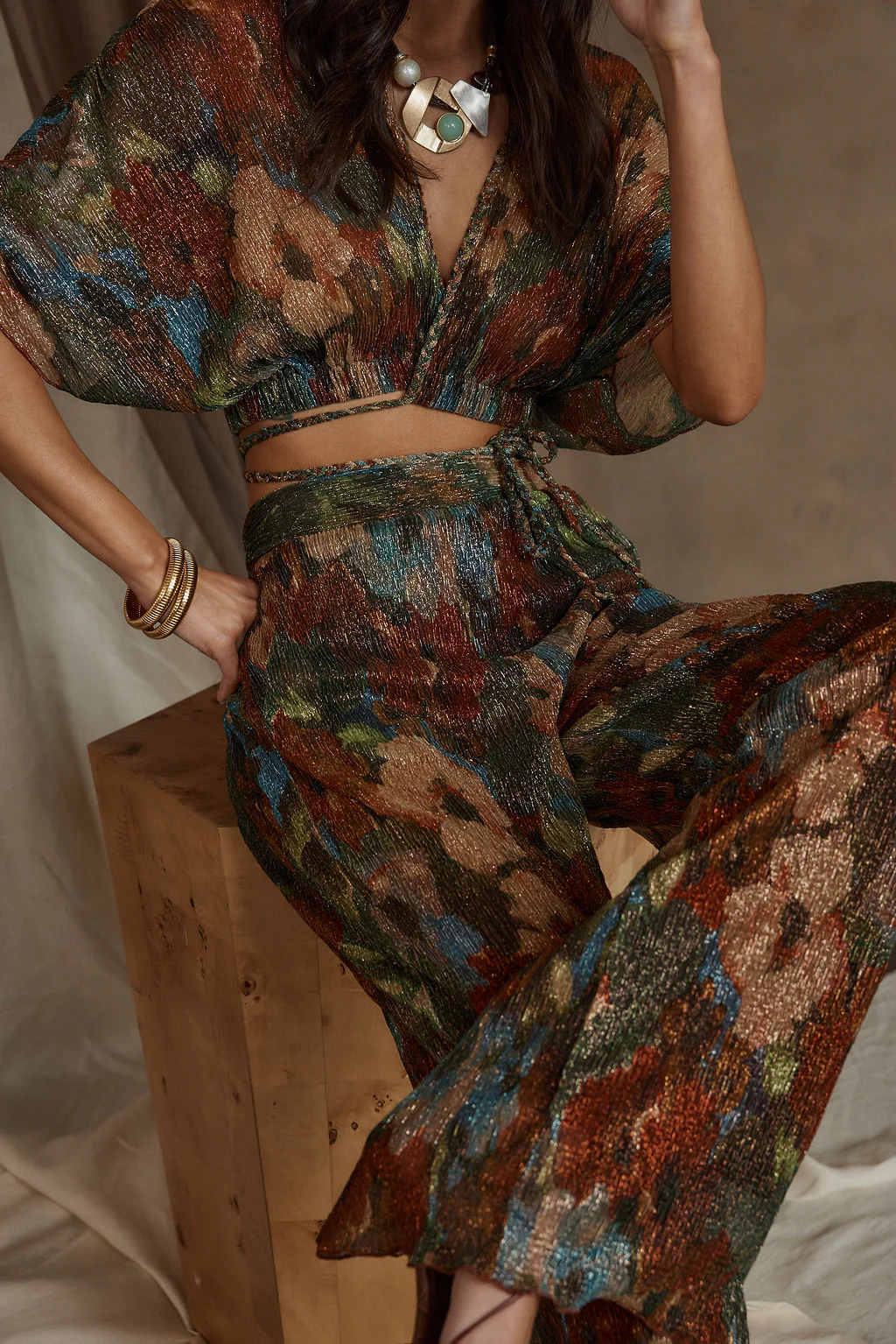 Kaia Multicolor Metallic Floral Pant - Image 4